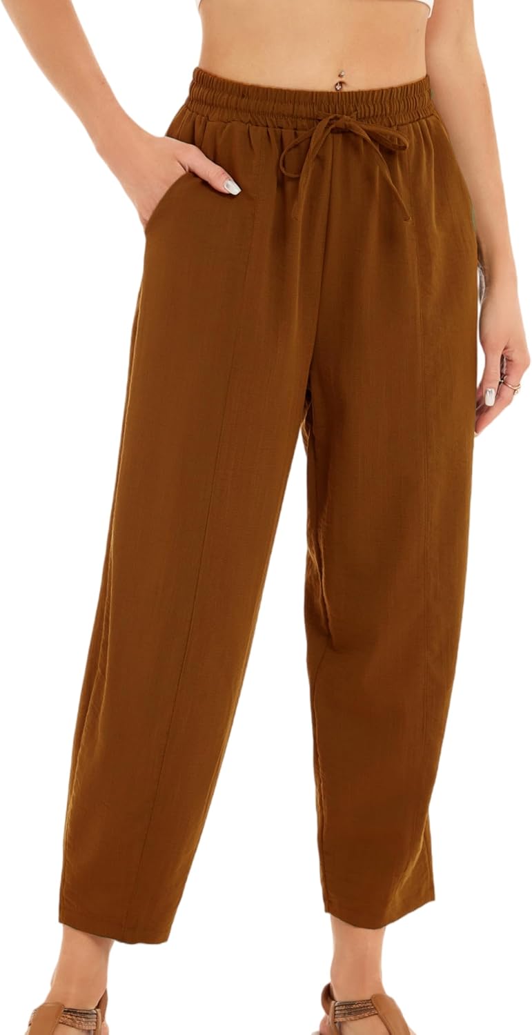 Detalle de Enjyam Women's Cropped Barrel-Leg Trousers for Spring Summer