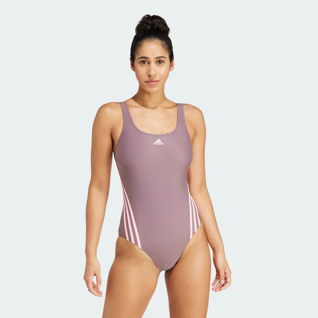 Detalle de Bañador adidas 3 bandas – color violeta