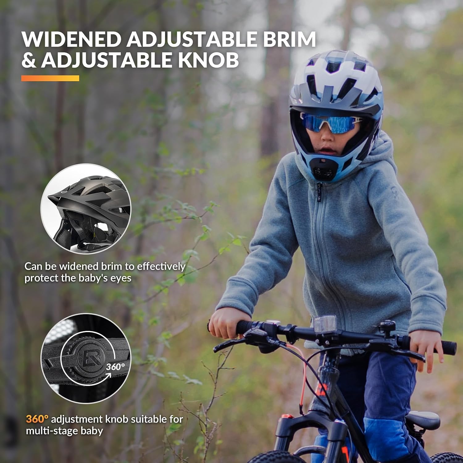 Detalle de ROCKBROS Kids Full Face Helmet: Adjustable Switchable Protection for Active Kids