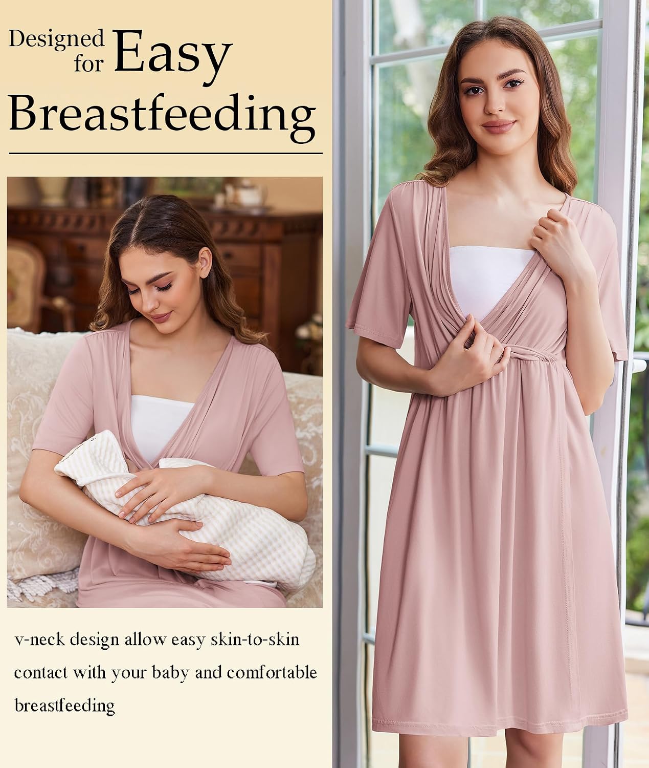 Detalle de Ekouaer Labor and Delivery Gown, V-Neck