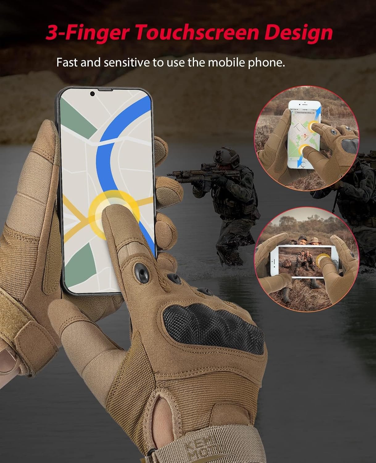 Detalle 2 de KEMIMOTO Taktische Handschuhe mit Kohlefaser-Knöchelprotektor & Touchscreen