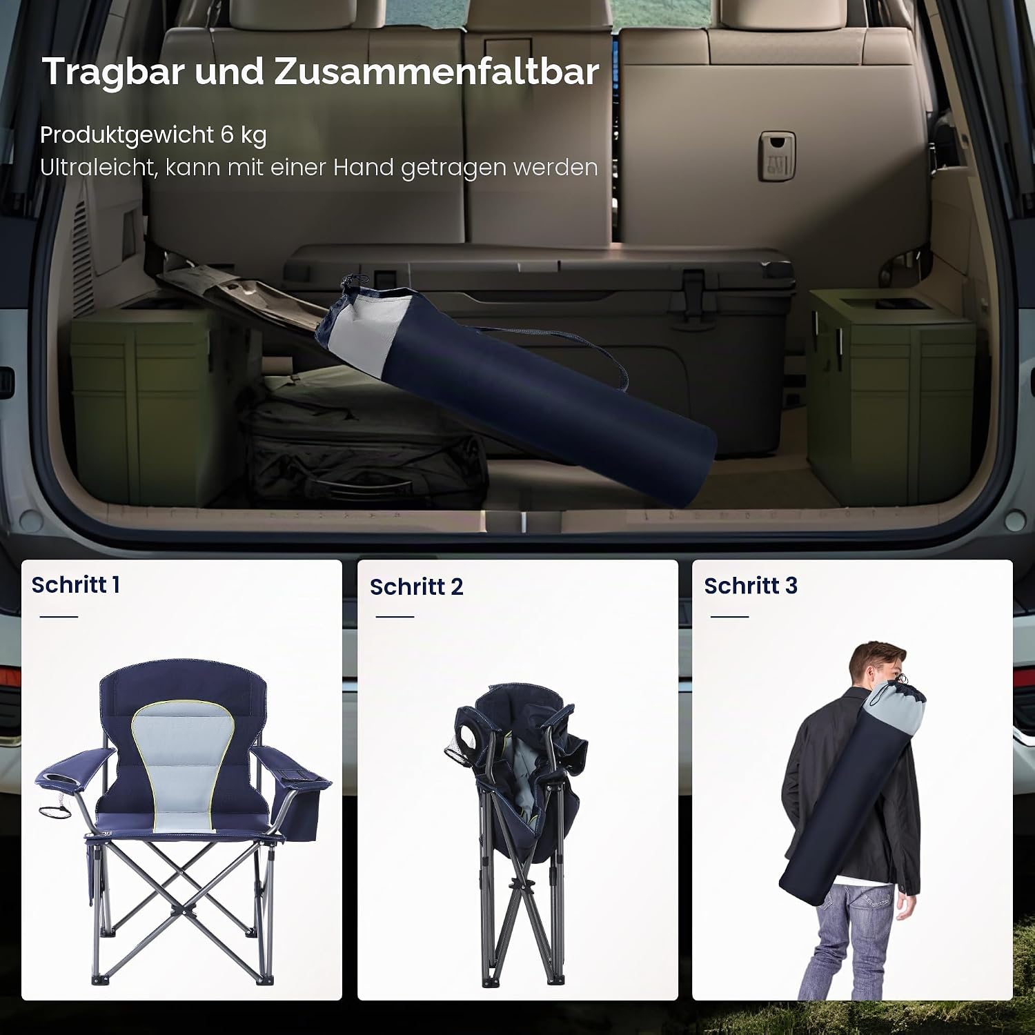Thumbnail 6 de HIGH POINT SPORTS faltbarer Campingstuhl (bis 200 kg) mit Getränkehaltern und Armlehnen – XXL Outdoorstuhl