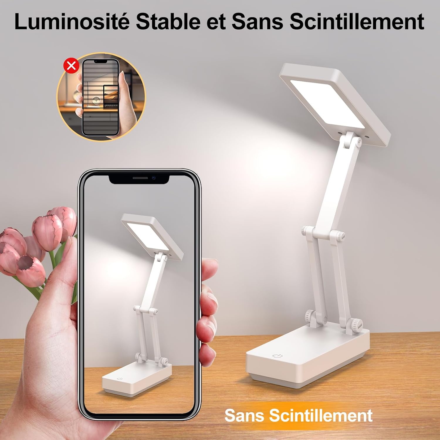 Detalle de Suright Lampe de Bureau Sans Fil LED – Portable, pliable et réglable, 3 niveaux de luminosité et 3 températures