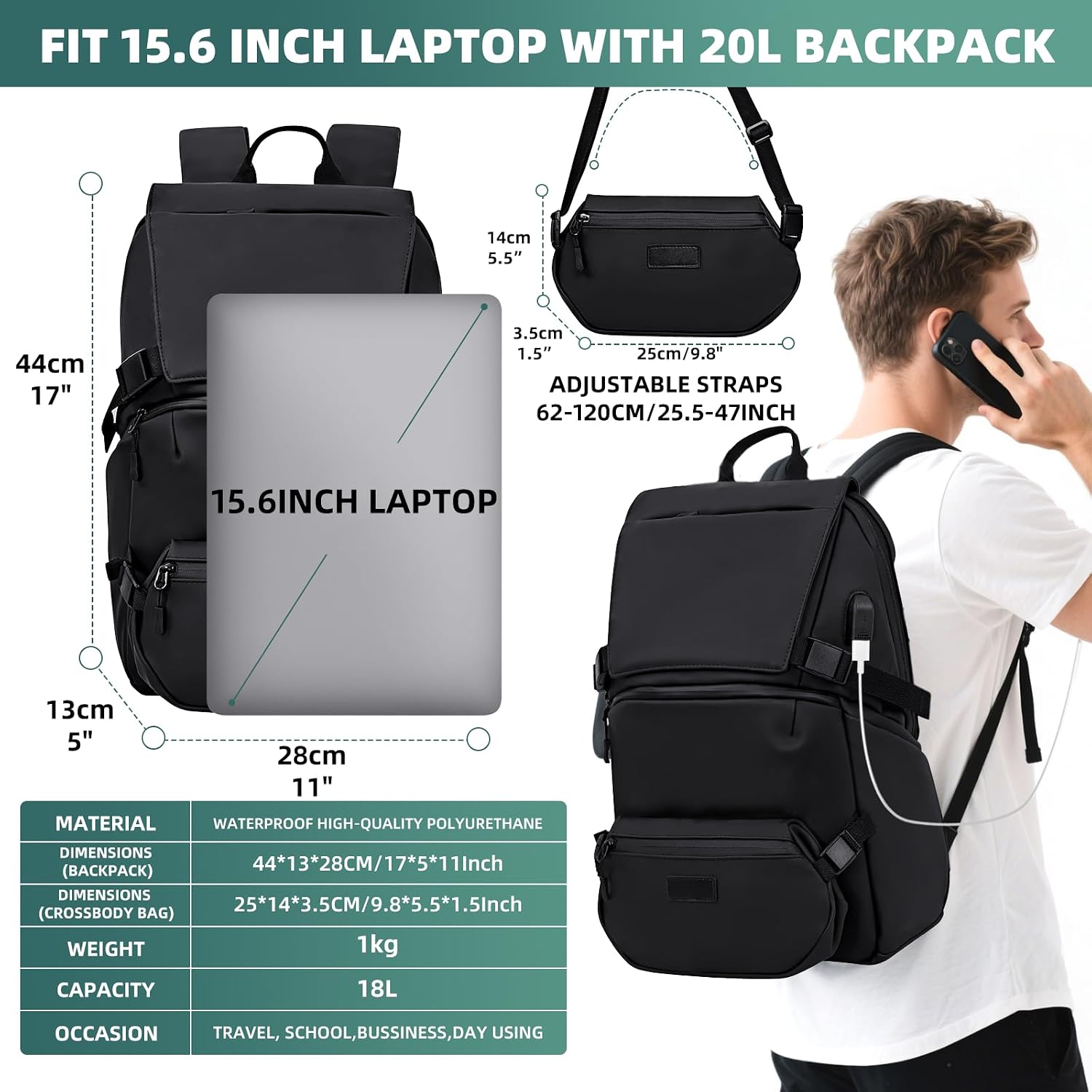 Detalle 2 de KINGSLONG Pro Business Backpack 15.6–17" Laptop