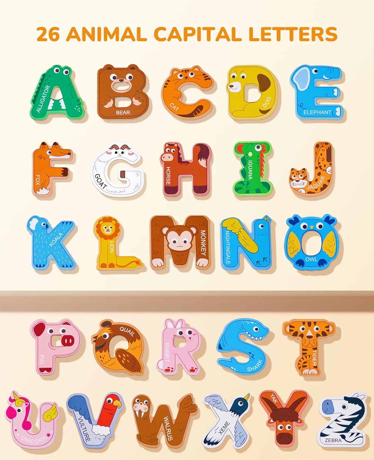 Thumbnail 1 de JoyCat Wooden Thick Alphabet Magnets (26 Uppercase Letters) for Toddlers Ages 2+