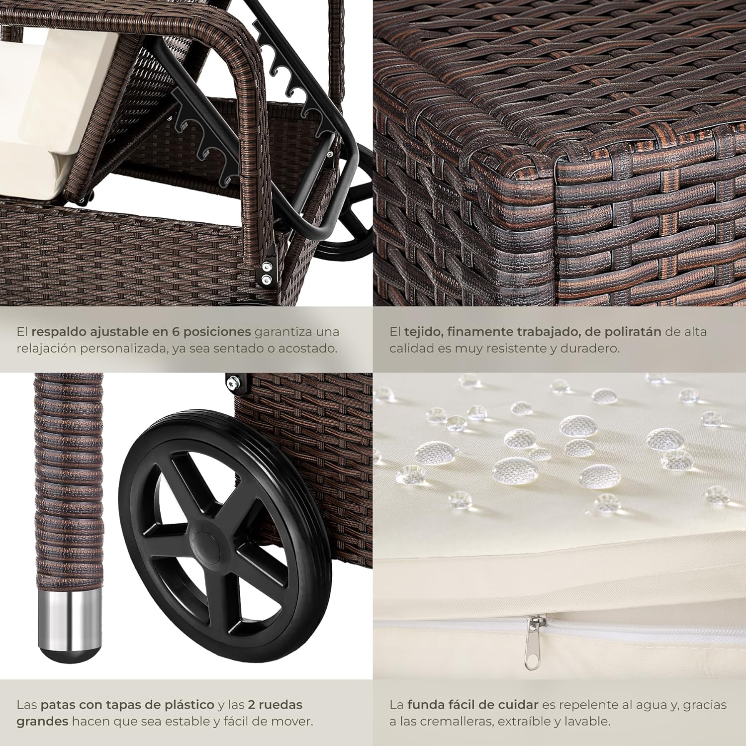 Thumbnail 6 de tectake Tumbona Chaise Longue 6 posiciones