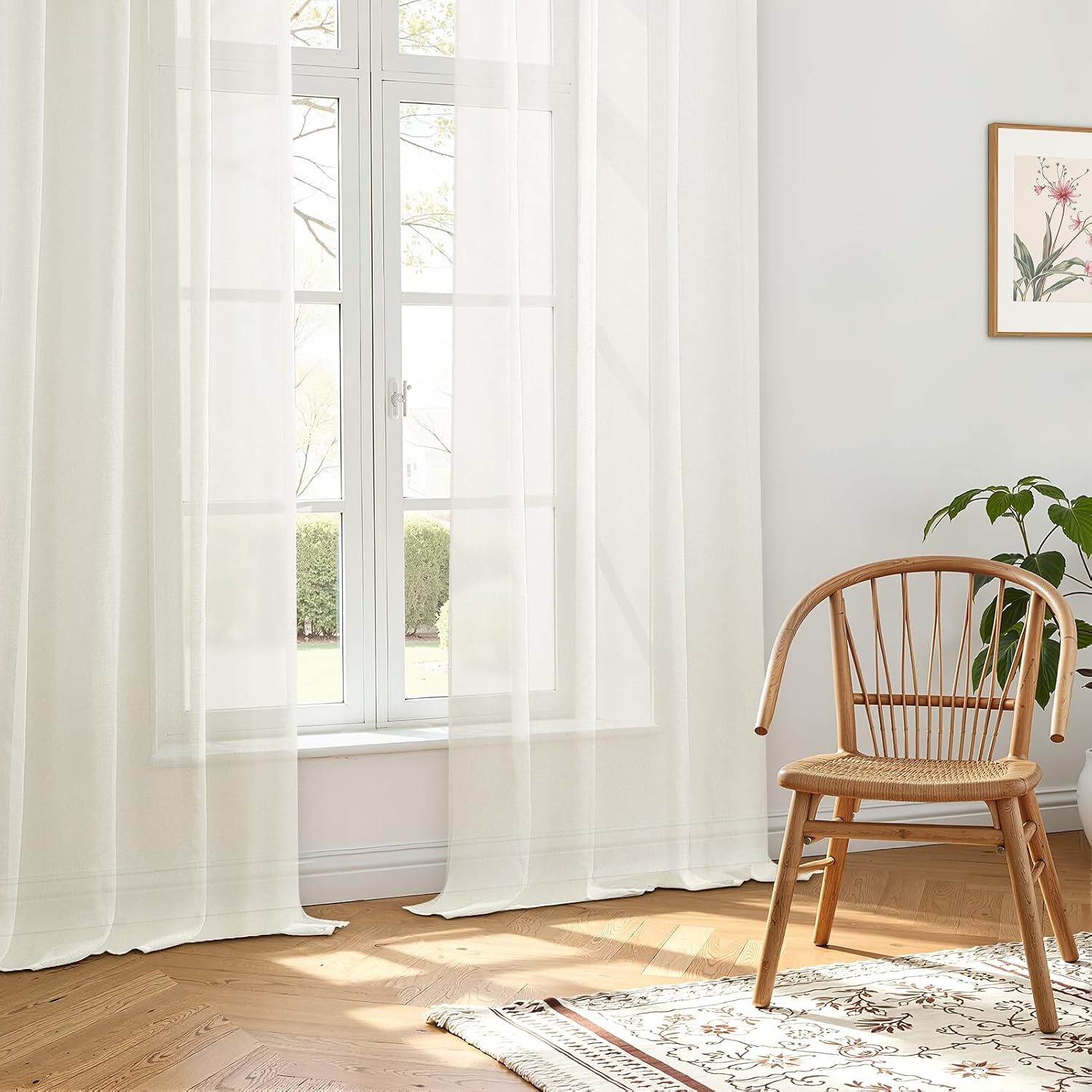 Detalle de MRTREES Off-White Voile Curtains with Rod Pocket (2 Panels) – 46 x 54 Inches, 70GSM Semi-Sheer