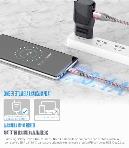 Thumbnail 3 de AviBrex set di 2 cavi USB-A–USB-C in nylon, 1 m + 2 m, fino a 3 A