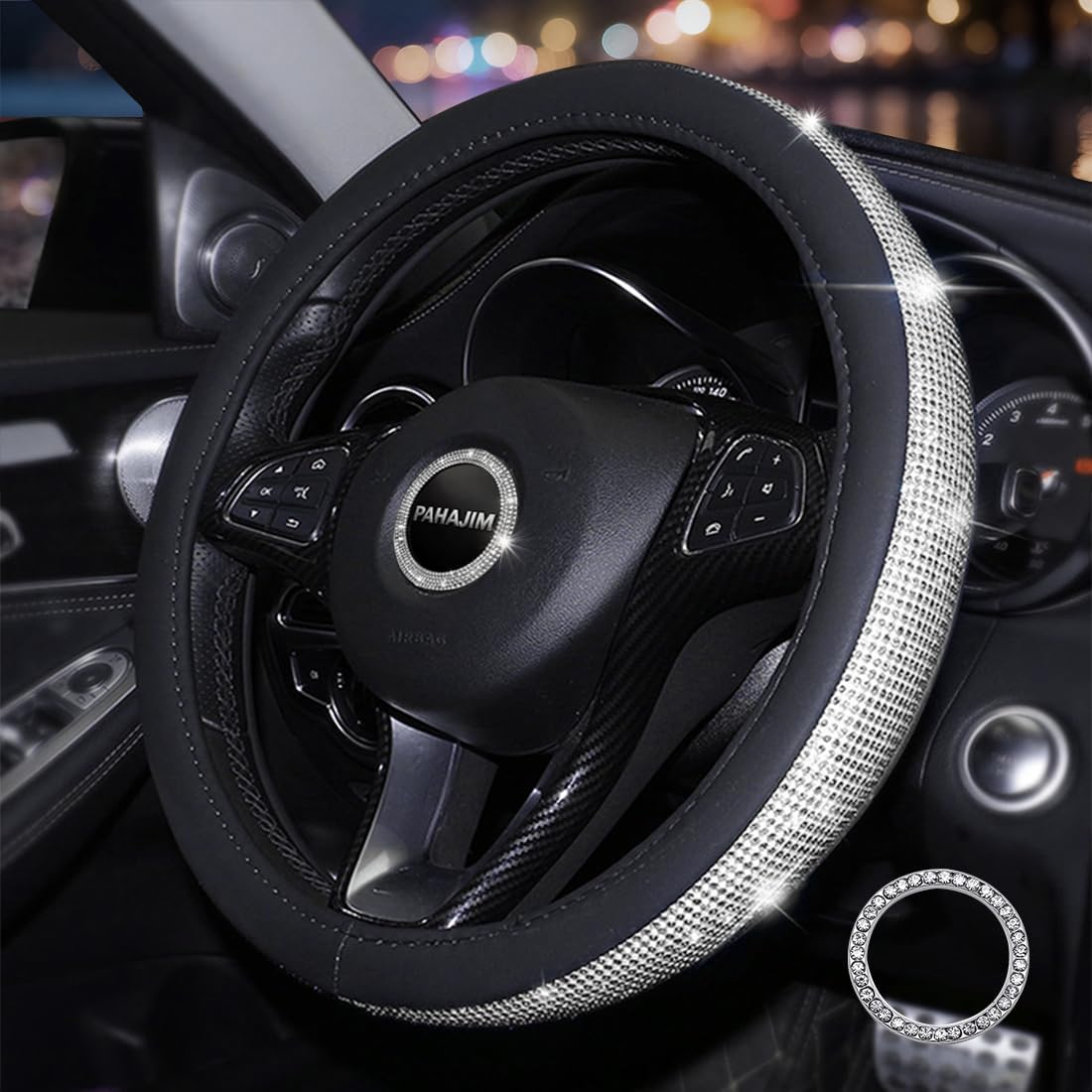 Thumbnail 6 de Pahajim Crystal Diamond Steering Wheel Cover (Black-Blue)