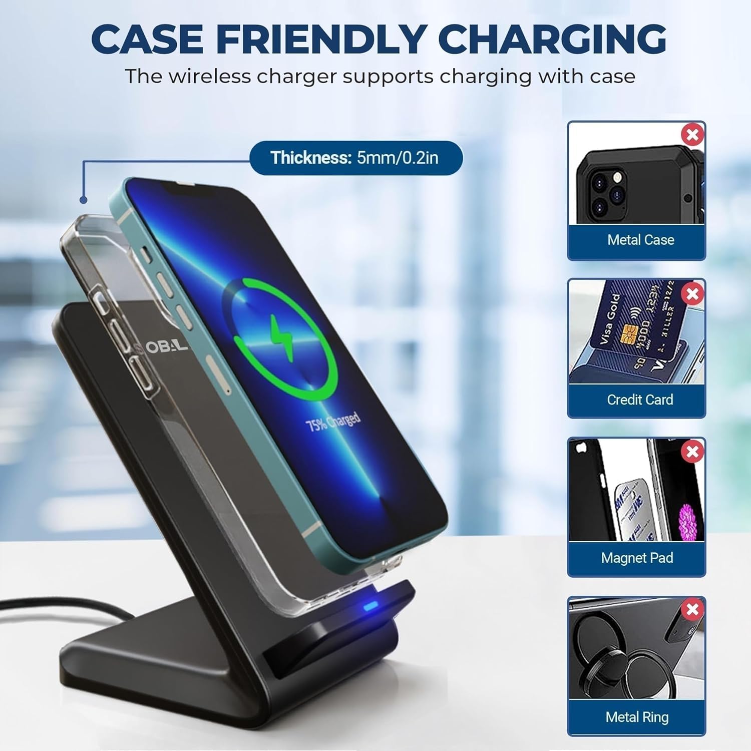 Detalle de Wireless Charger 15W Stand – 2-in-1 Wireless Charger & Phone Stand for iPhone, Galaxy, Pixel and more