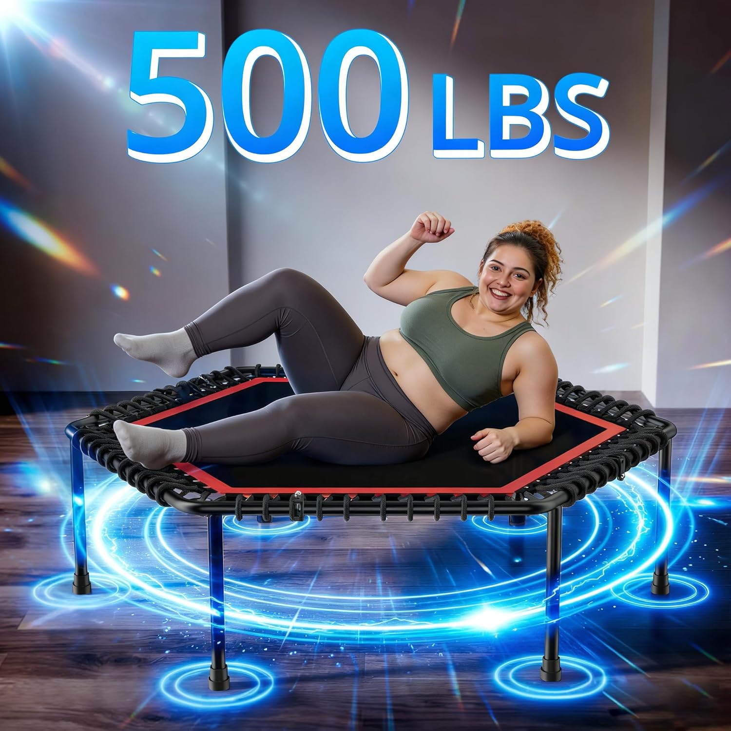 Detalle de RYGEO 50'' Fitness Trampoline: A Practical Rebounder for Home Workouts