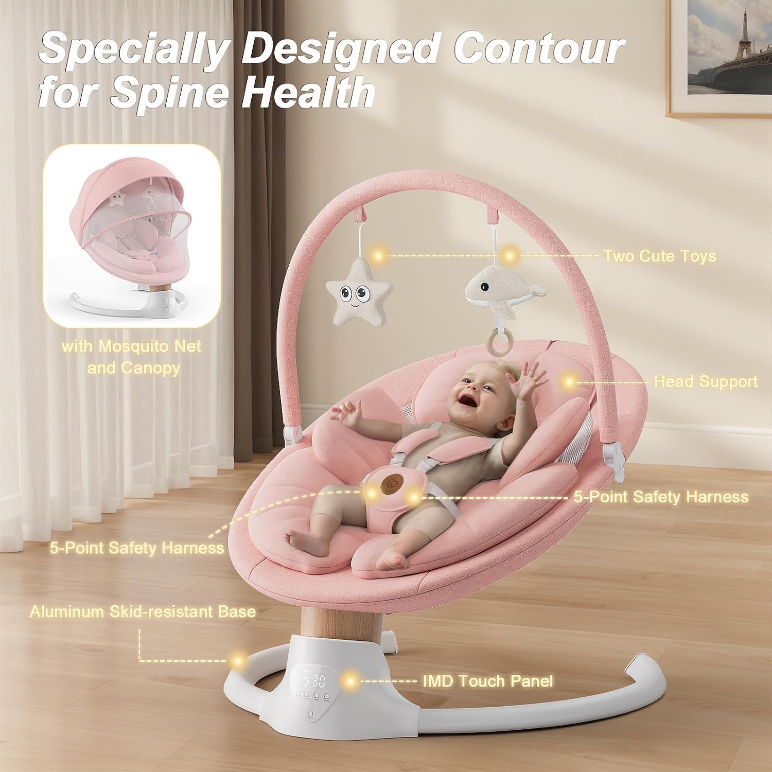 Thumbnail 1 de FasonBaby Electric Baby Swing for Infants, 5 Speeds, Bluetooth and Remote