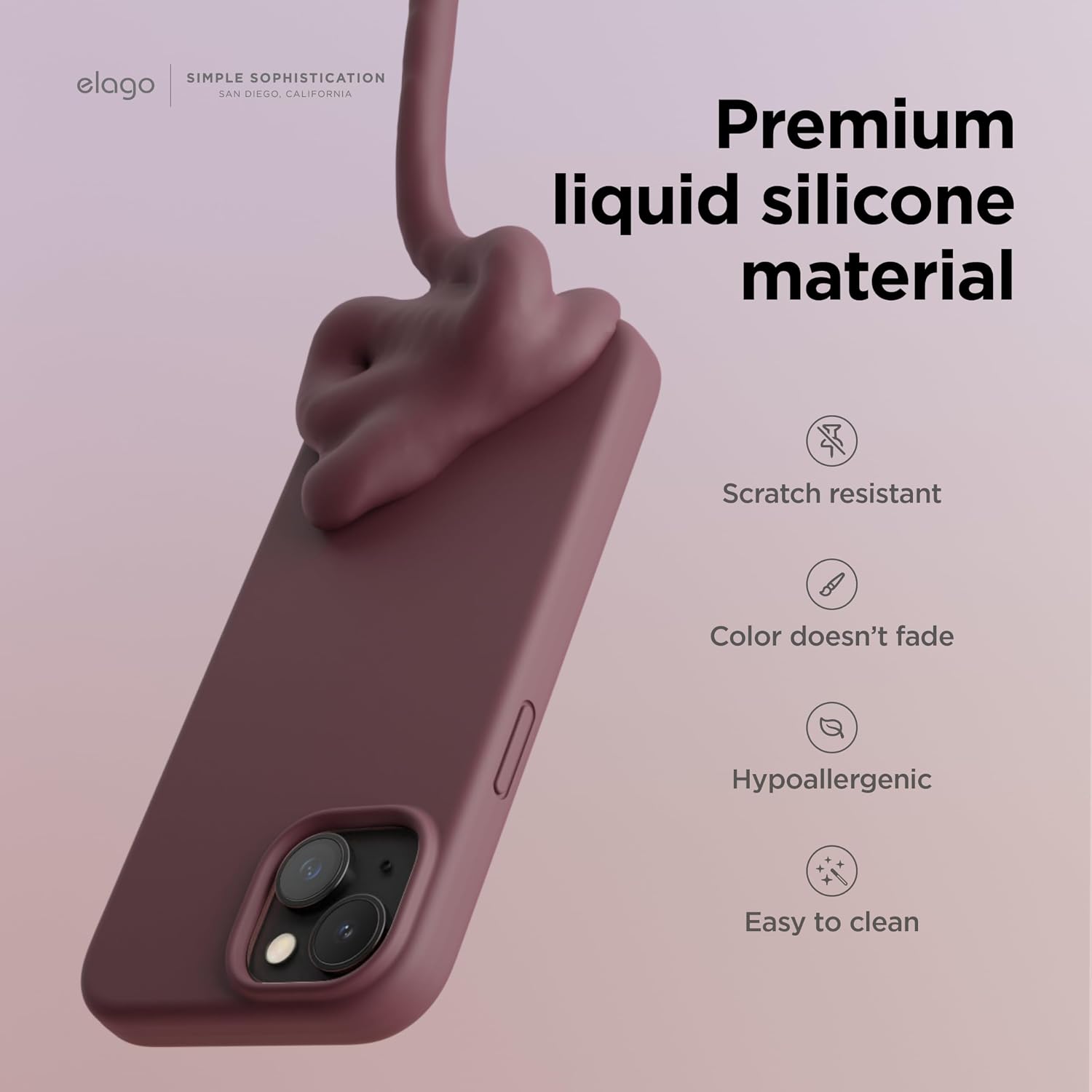 Detalle de elago Coque Silicone Liquide pour iPhone 15 – étui intégral en silicone et microfibre anti-rayures (Bordeaux)