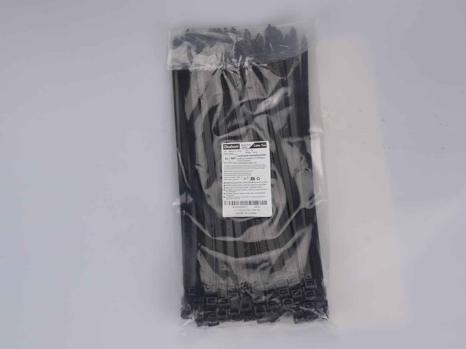 Thumbnail 1 de Oksdown 100 Pack Black Thick Cable Ties – 200mm × 7.6mm, Heavy Duty Nylon Self-Locking (55kg)