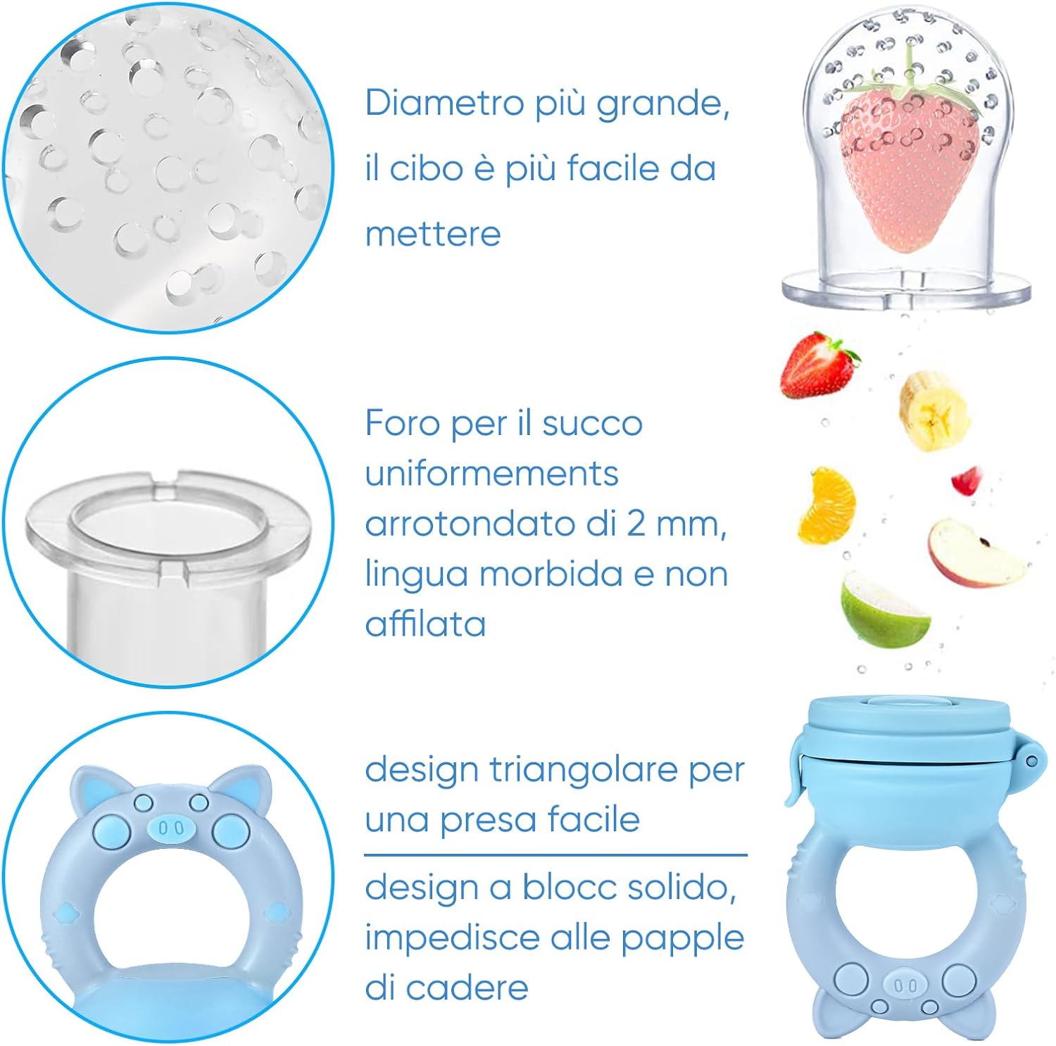 Thumbnail 2 de Faburo confezione Ciuccio Frutta Neonati 2 pezzi + 9 pezzi in silicone (per dentizione e alimenti)