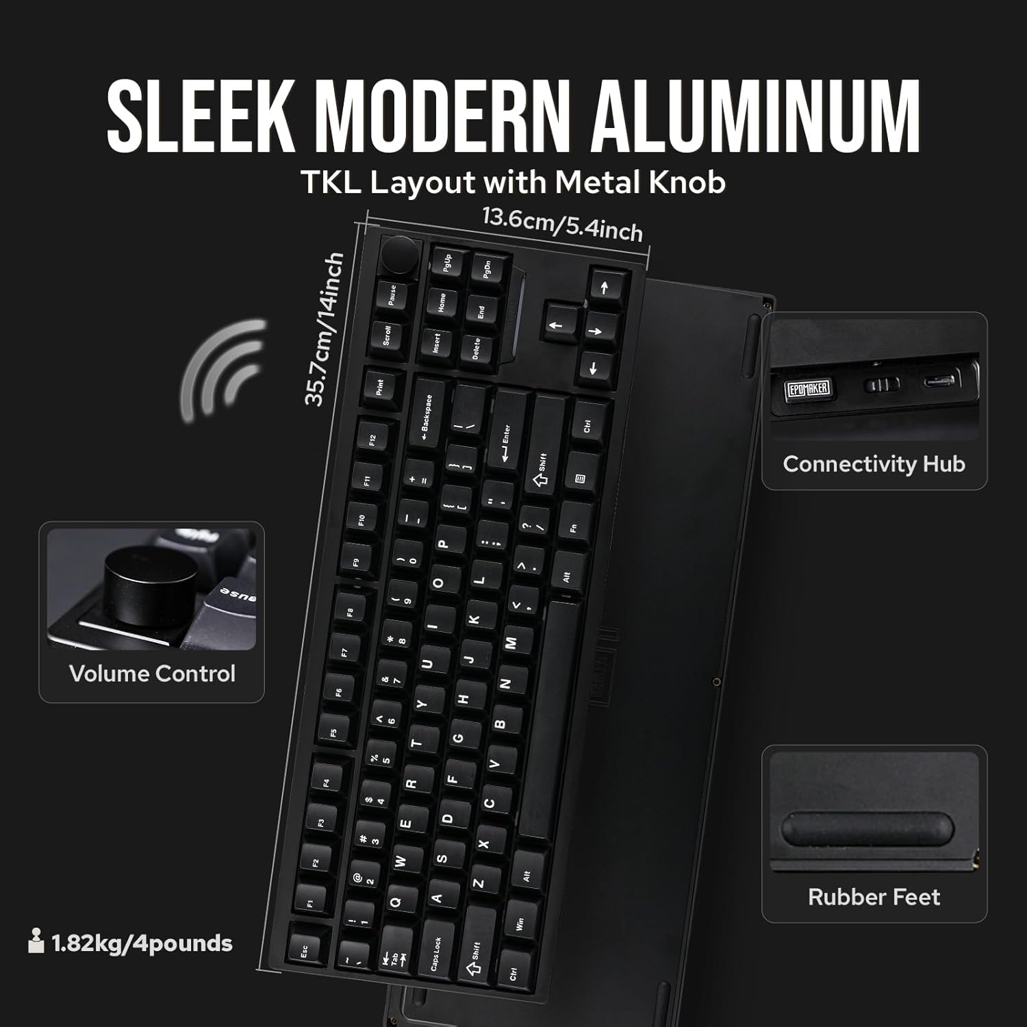 Thumbnail 1 de EPOMAKER P87 TKL Aluminum Wireless Mechanical Keyboard (QMK/VIA, metal knob) – Black with Wisteria Linear