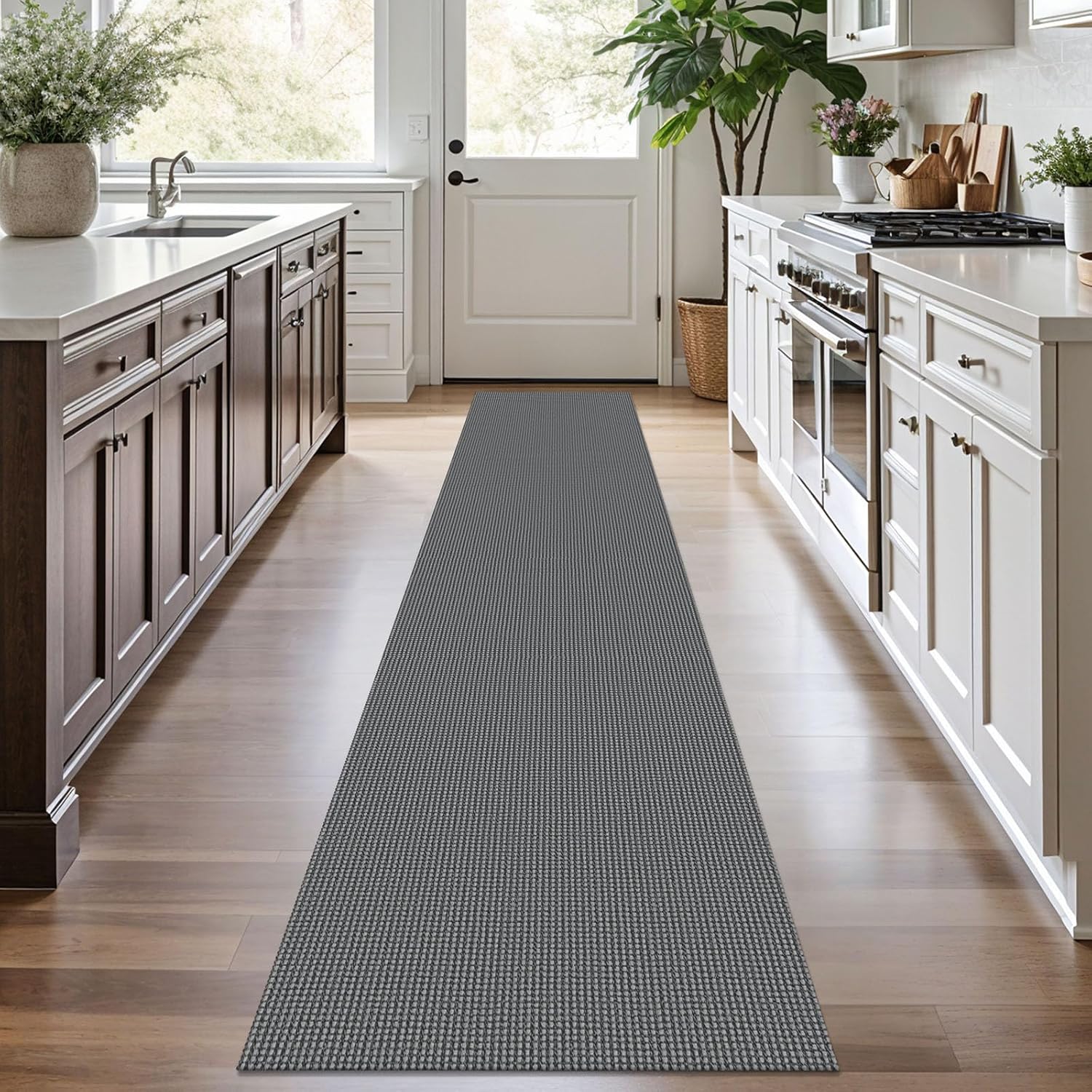 Thumbnail 1 de KOZYFLY Runners for Hallways 2x10 ft Washable Grey/Dark Grey Cotton Entryway Runner Rug