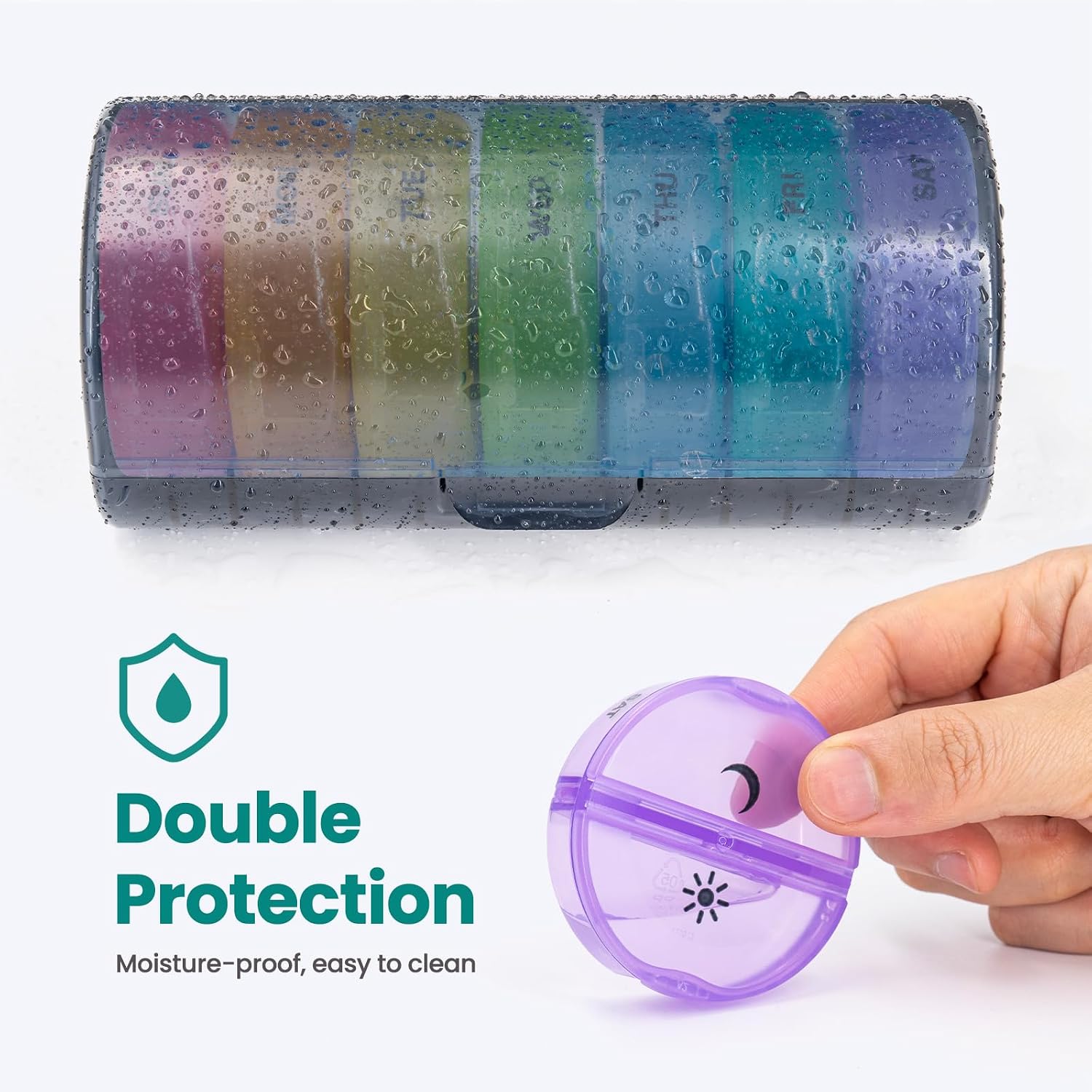 Detalle de Sukuos Large Weekly Pill Organizer 2 Times a Day – AM/PM 7-Day Pill Box with Double Protection