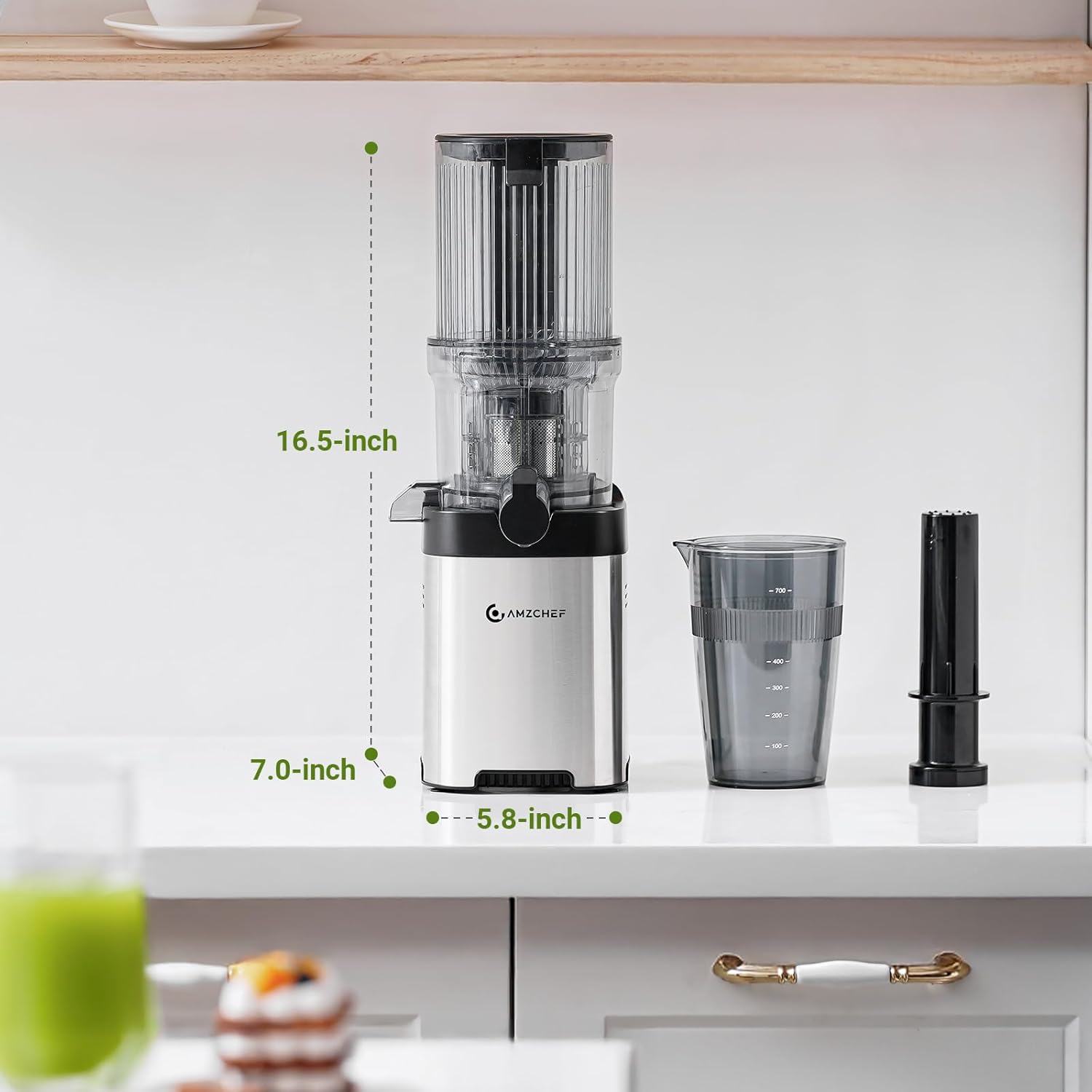 Detalle de AMZCHEF Cold Press Slow Masticating Juicer (126mm feed chute) – stainless steel professional style