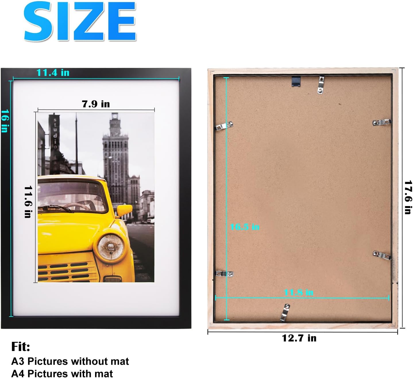 Detalle de A3 Frame: 100% Solid Wood with A4 Mat, Plexiglass, Wall-Mountable A3 Picture Frame (Black)