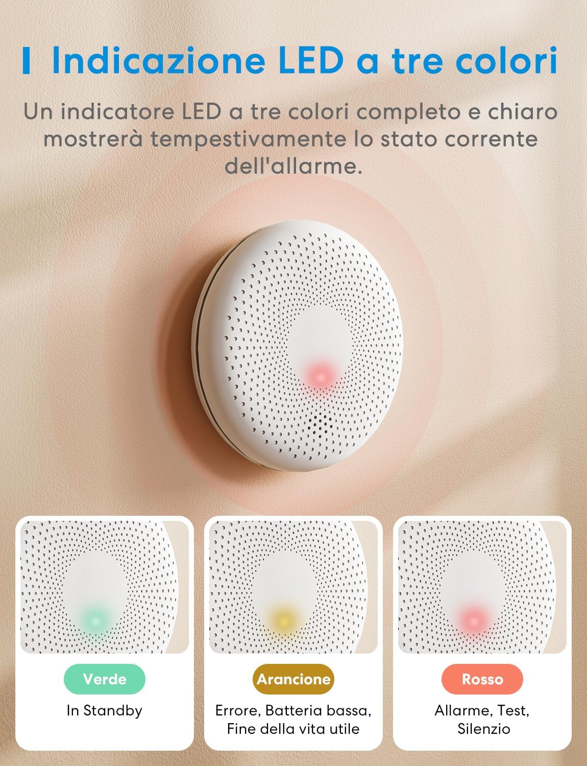 Detalle 2 de Meross Rilevatore Monossido di Carbonio e Fumo 2 in 1 con Batteria da 10 Anni – EN14604 EN50291