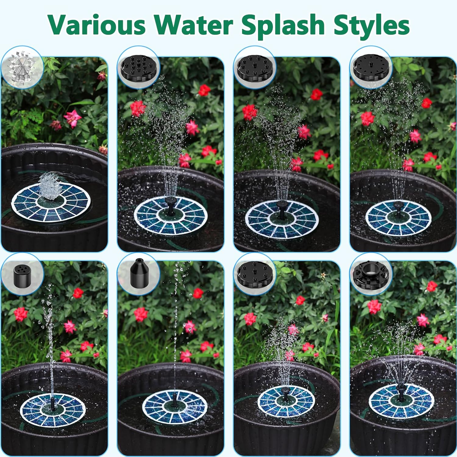 Thumbnail 3 de AISITIN Solarbrunnen für draußen – schwimmende 3,5W Solar-Pumpenfontäne mit Sprüheffekten für Garten, Teich & Vogelbad