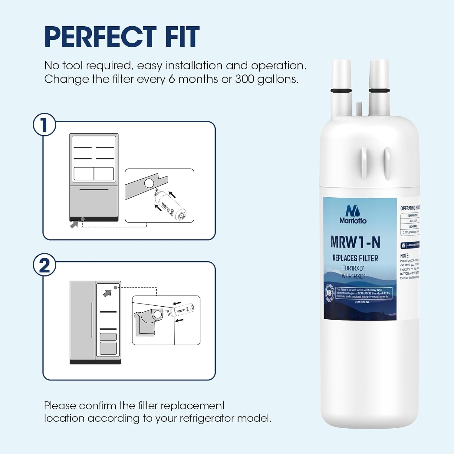 Thumbnail 3 de MARRIOTTO Z001 Refrigerator Water Filter 3-Pack for EDR1RXD1-Compatible Models
