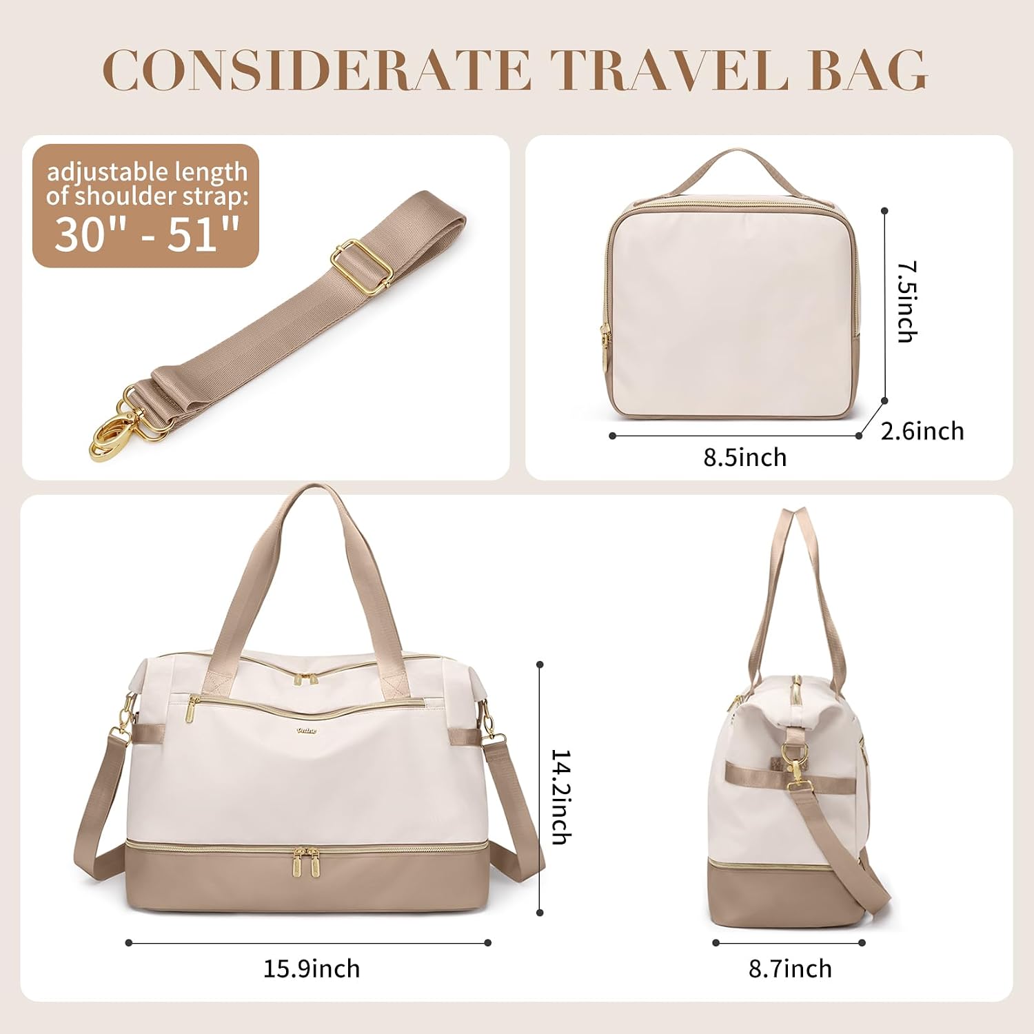 Thumbnail 1 de VNINE Weekender Reisetasche für Damen mit Schuhfach, Nass-/Trockentrennung und abnehmbarem Schultergurt