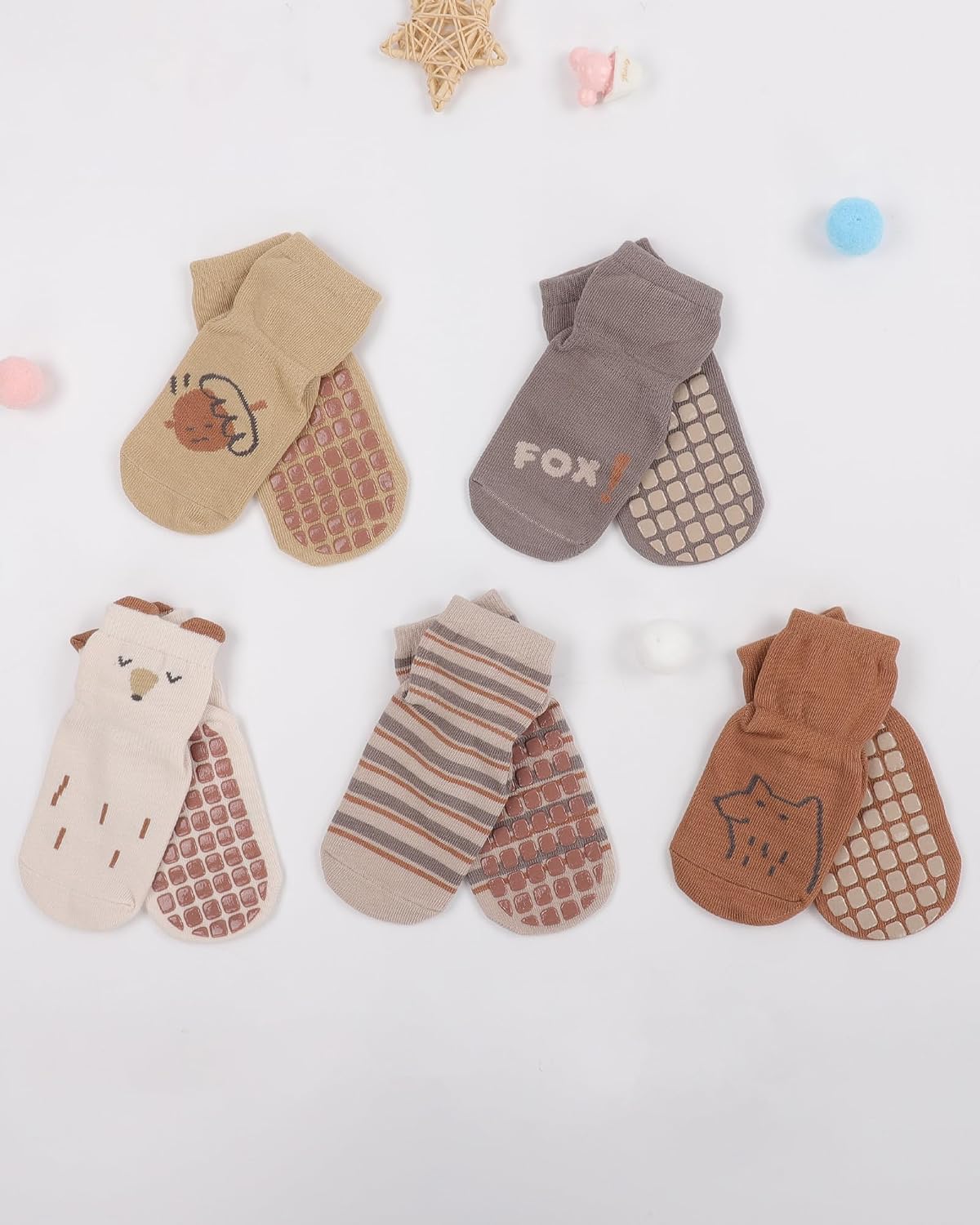 Thumbnail 6 de Witwot 5 Pairs Baby Socks with Grips (Non-Slip Toddler Cotton Grip Socks) for 0–4 Years