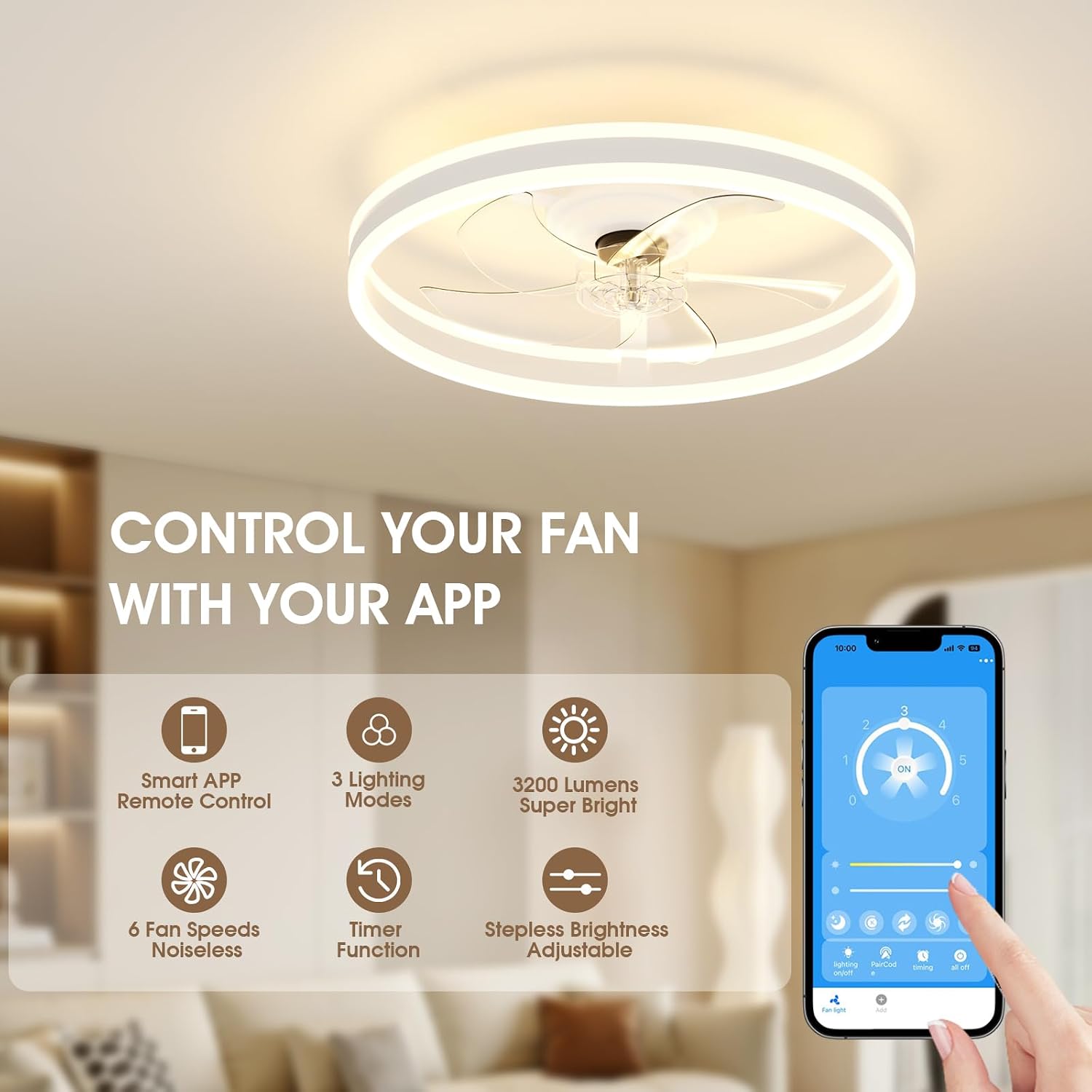 Thumbnail 6 de NIORSUN Ceiling Fans with Lights and Remote: 6 Speeds, 3 Colour Temperatures, Dimmable LED Light for Quiet, Modern Living Spaces