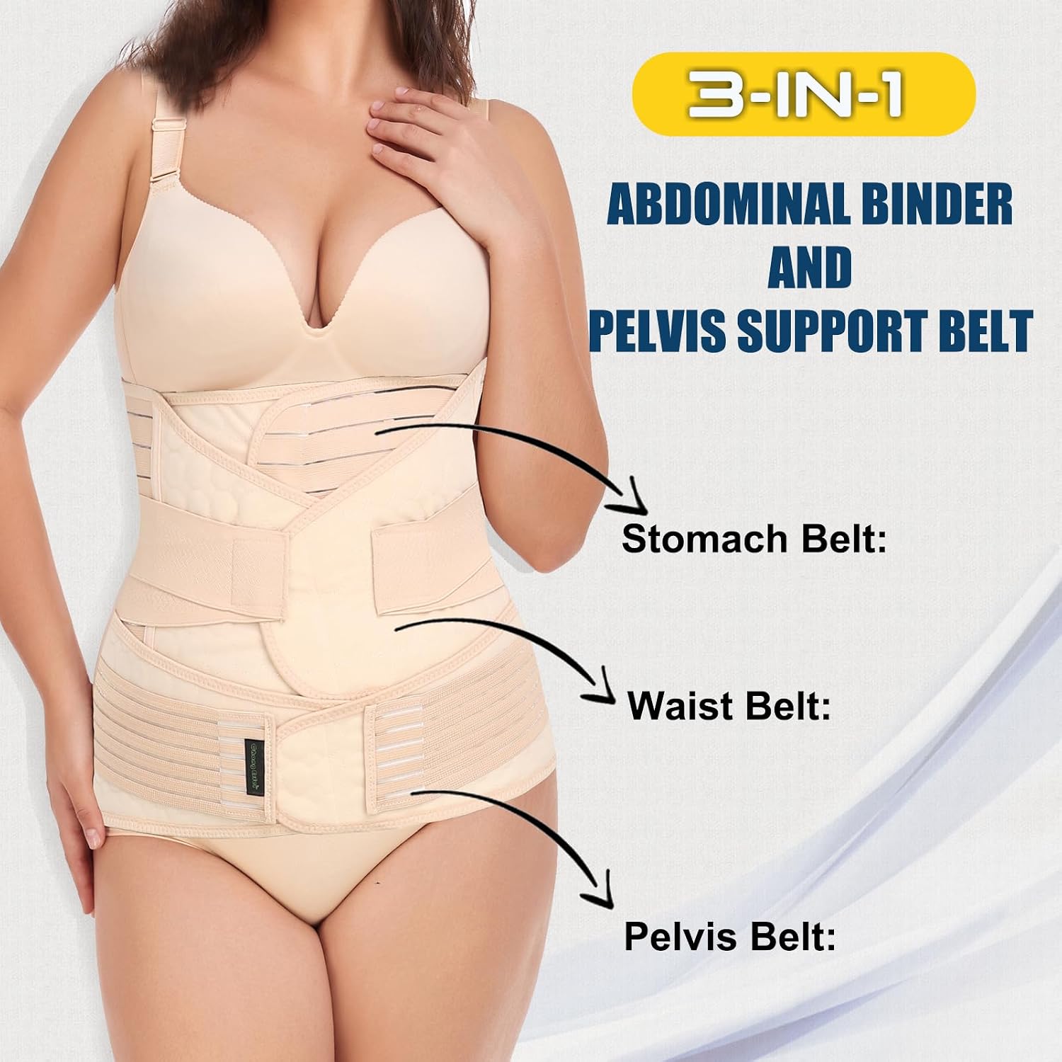 Detalle 2 de ChongErfei 3 in 1 Postpartum Belly Wrap – 3-in-1 Belly/Waist/Pelvis Belt for Postpartum Support