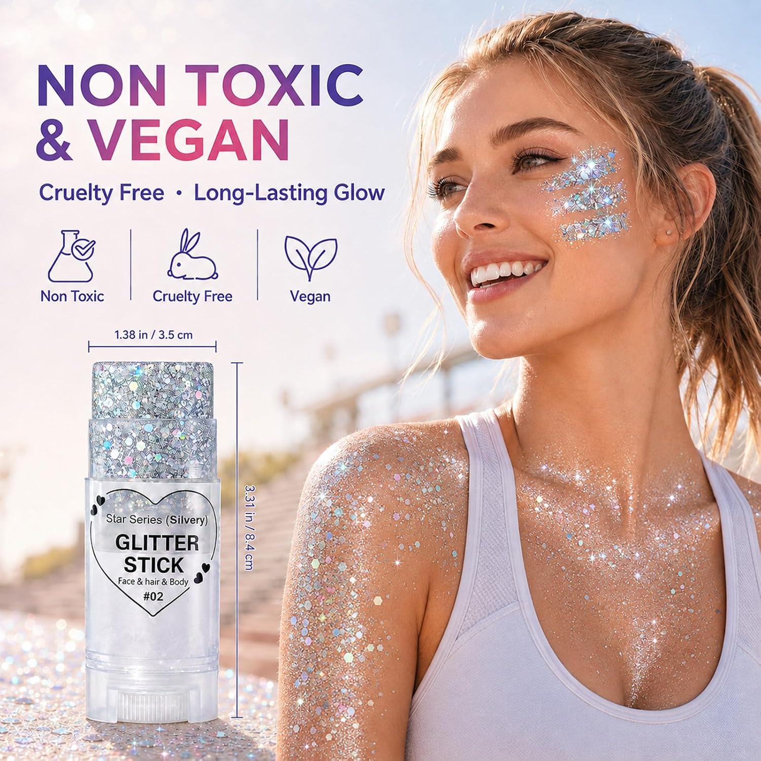 Detalle 1 de Go Ho WLG-346-02-US Silver Glitter Stick, Self-Adhesive Waterproof Gel