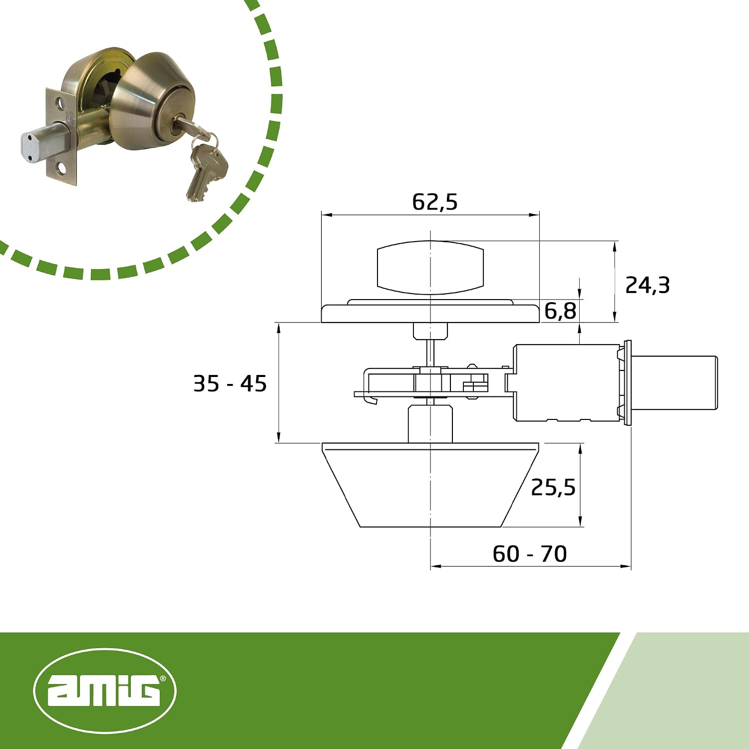 Thumbnail 3 de Amig Mod. 1550 – zamek rozetowy do drzwi do 45 mm, stal, trzpień antypiłowy
