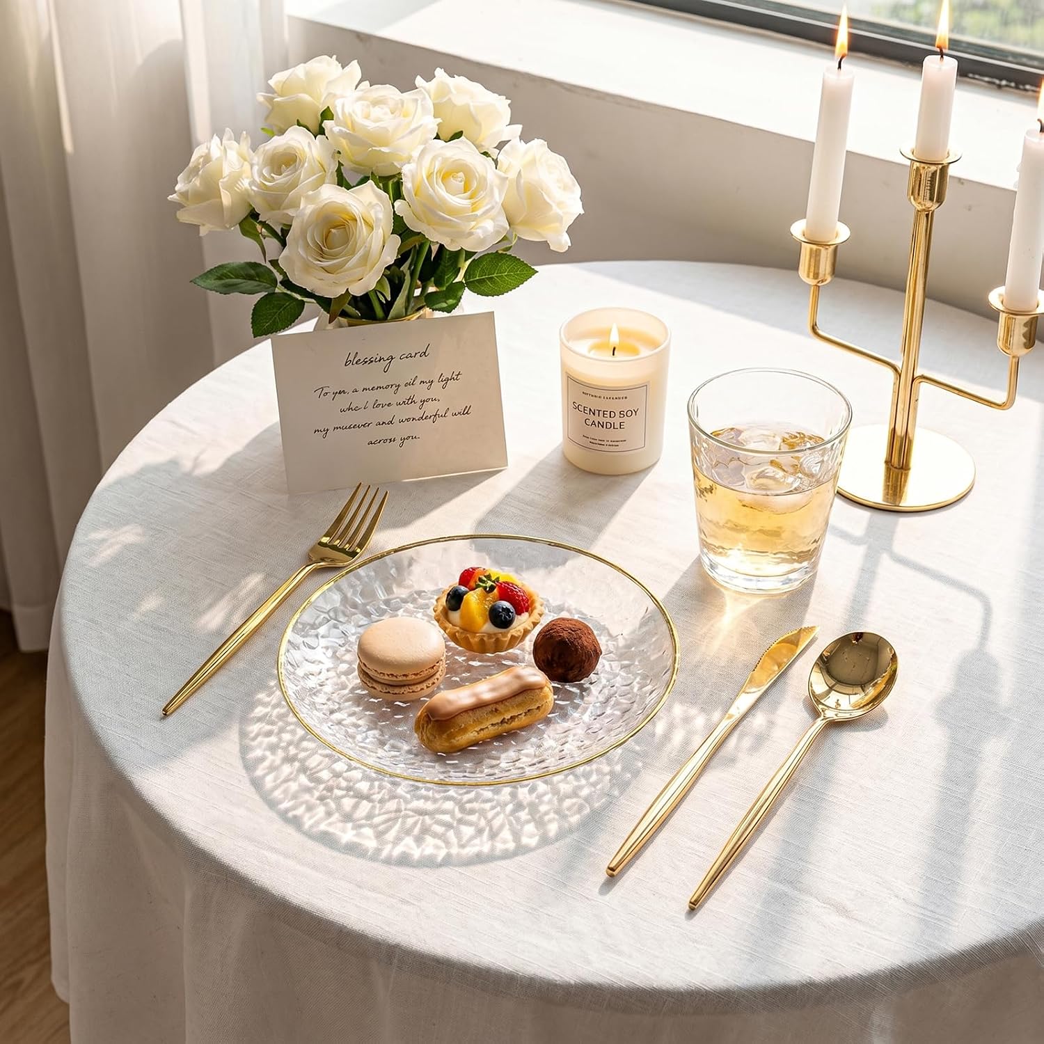 Detalle de Rubtlamp 100 Pcs Clear Gold Plastic 7 Inch Plates – Hammered Edge Disposable Dessert Plates