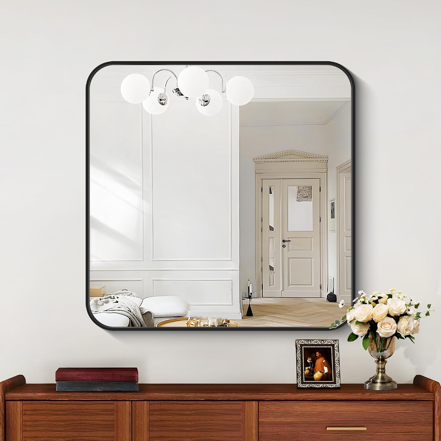Detalle 2 de COFENY 30 x 30 Inch Square Bathroom Mirror with Black Metal Frame