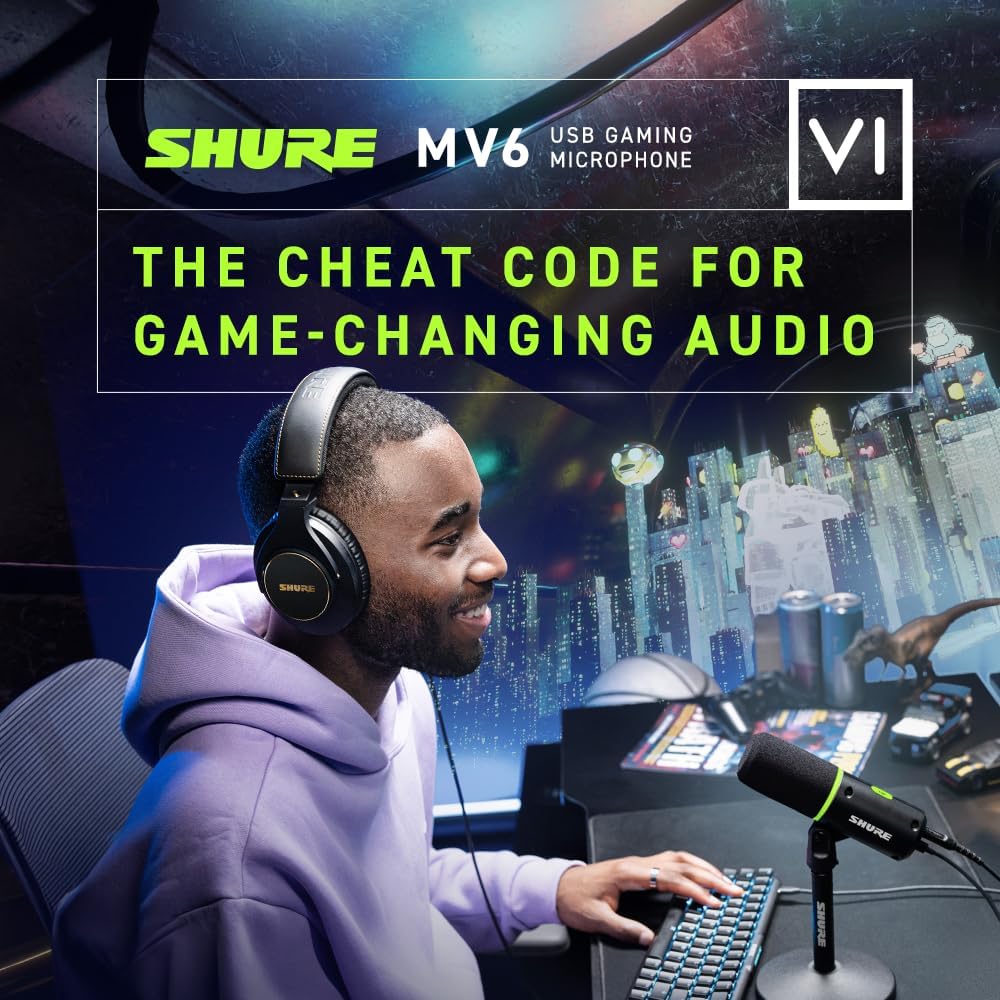 Thumbnail 3 de Shure MV6 Gaming Microphone (Dynamic USB Mic) with Tap-to-Mute, Noise Denoiser, and 3.5mm Headphone Monitoring
