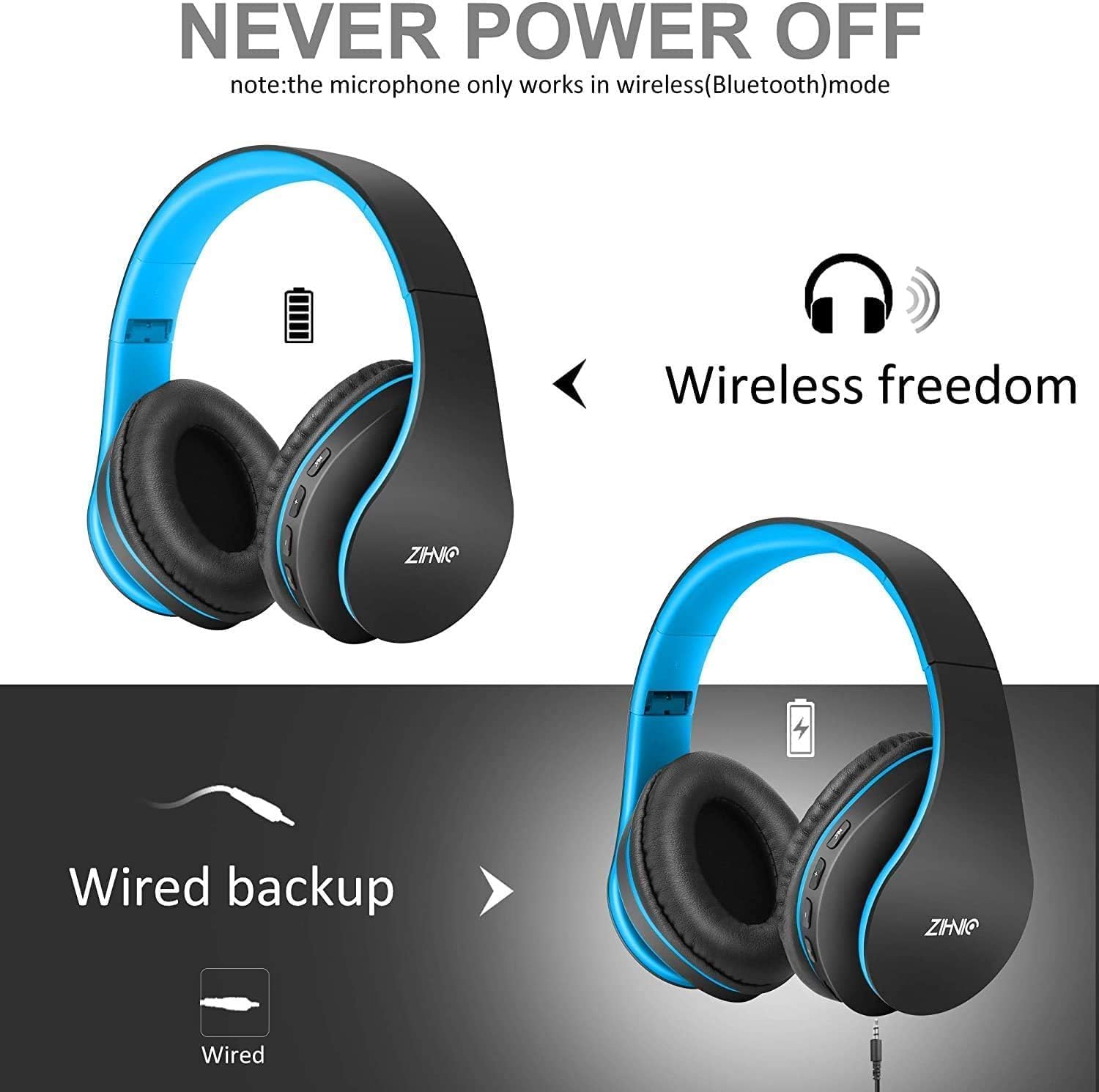 Thumbnail 2 de ZIHNIC Bluetooth Headphones 14h battery