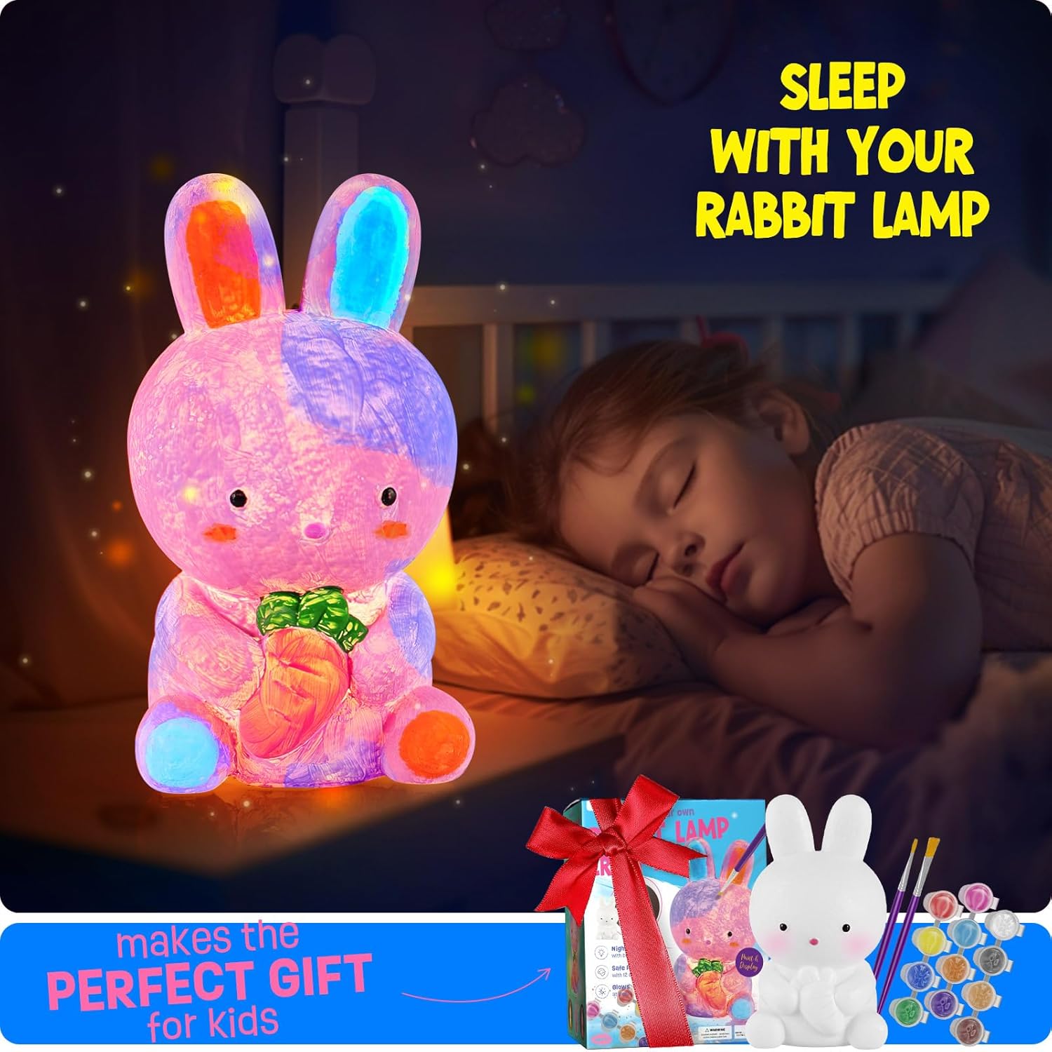 Detalle de Kit de Peinture Lampe de Lapin Veilleuse 3D – Cadeau Créatif pour Enfants 6–14 ans