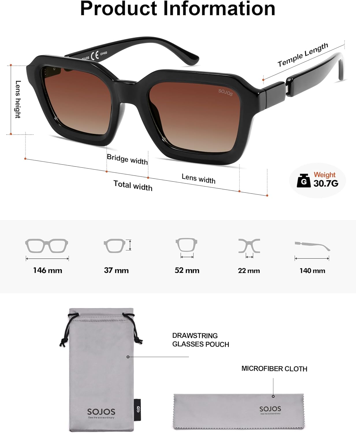 Thumbnail 3 de SOJOS Retro Polarisierte Quadratisch Sonnenbrille SJ2377 – Hexagonales Design, UV400 Schutz