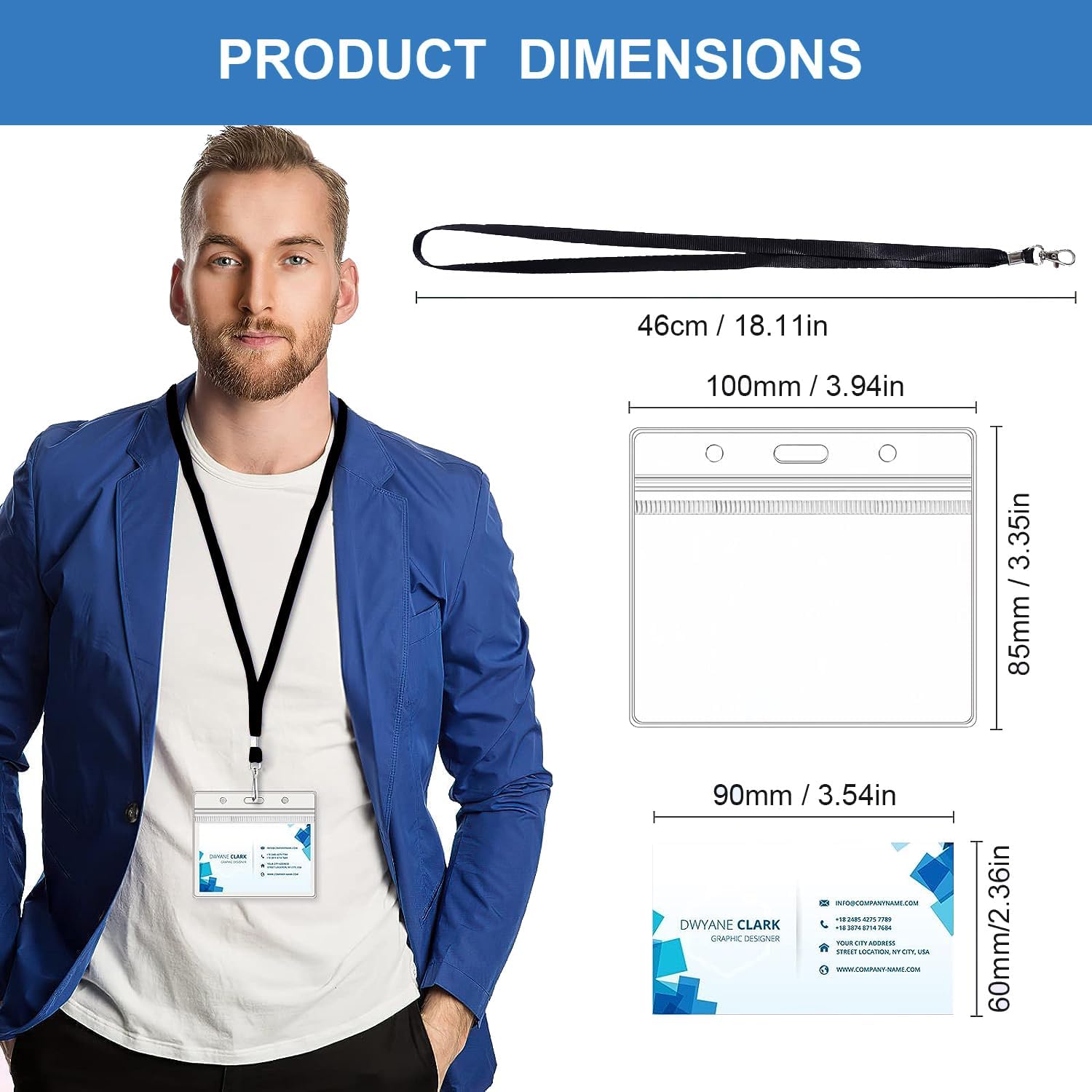 Thumbnail 1 de Black lanyards with ID holder, 50 pack