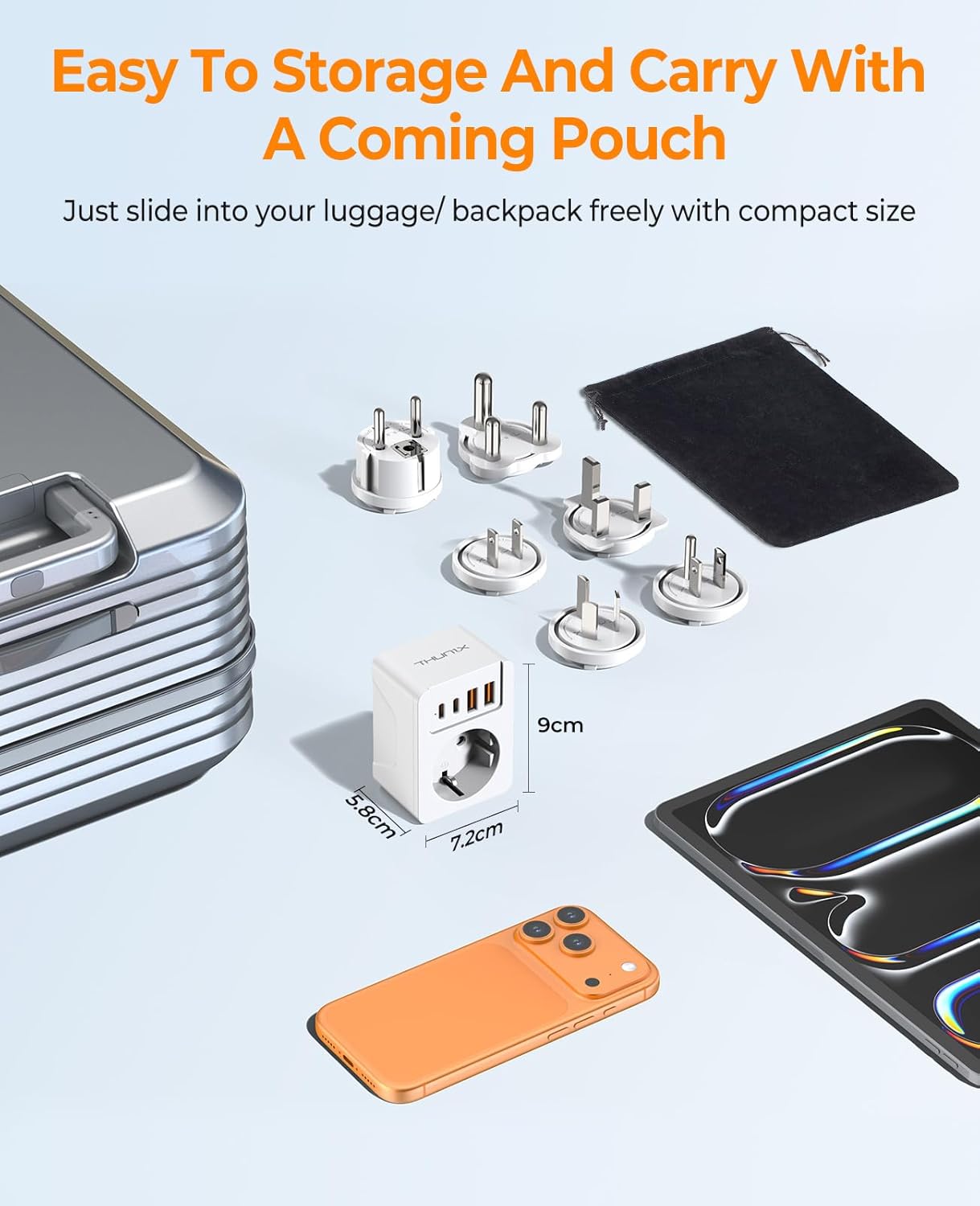 Thumbnail 4 de THUNIX adaptateur de voyage universel avec USB‑C PD 20W et 6 fiches détachables (UK/AUS/USA/Afrique du Sud/Japon/Europe) – Blanc