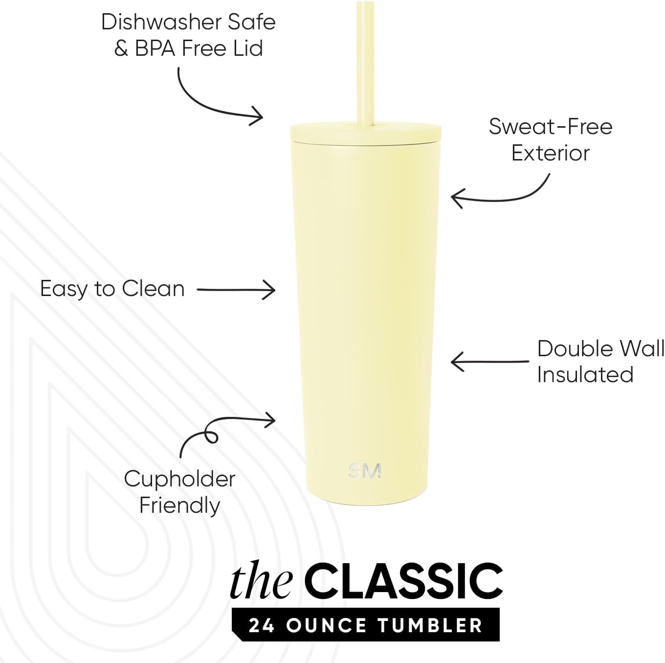 Thumbnail 1 de Simple Modern Classic Tumbler with Straw Lid (24oz) in Buttercup — insulated travel mug for iced drinks