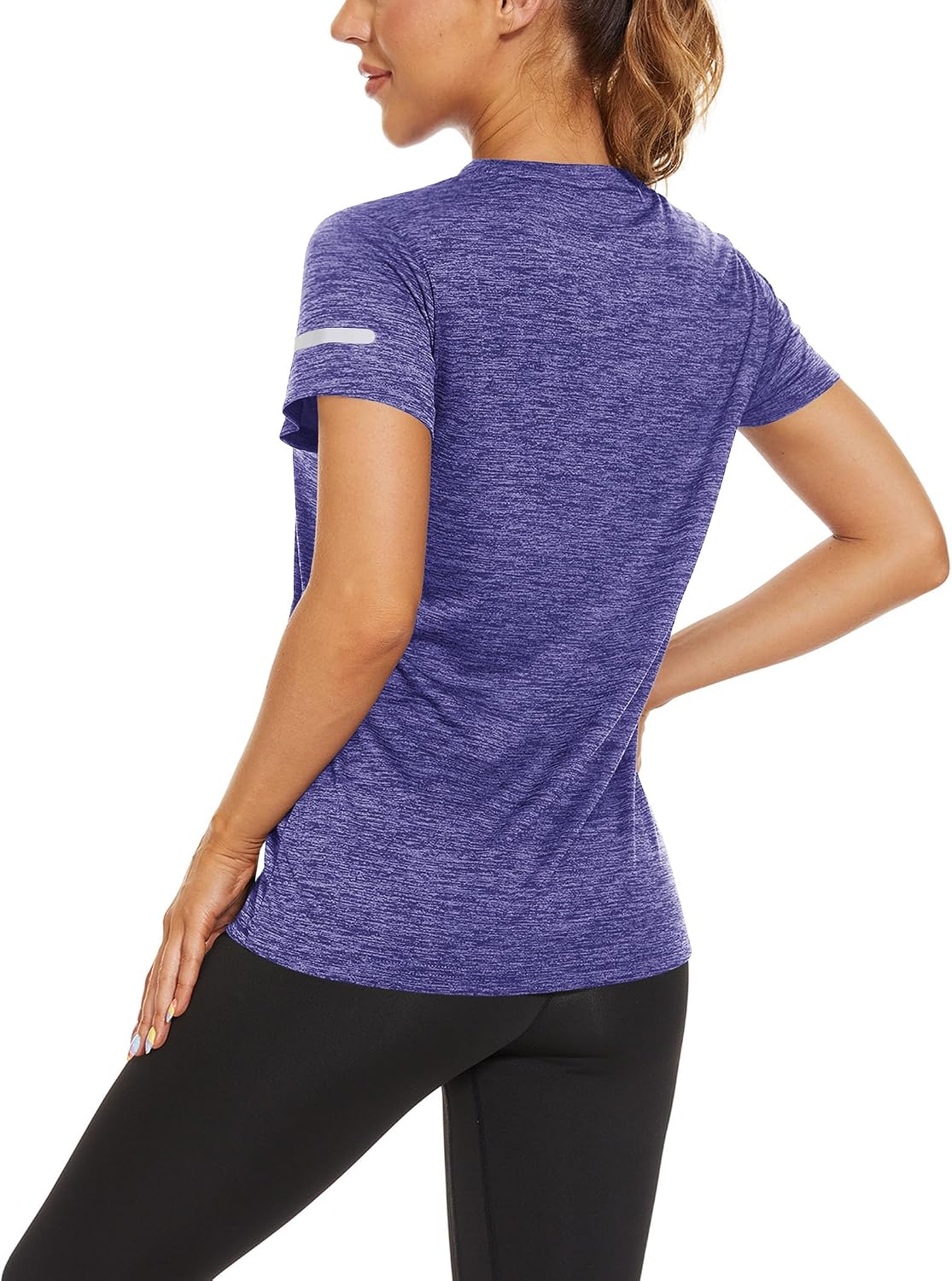 Detalle 2 de KEFITEVD Melange Sportshirt Damen Kurzarm mit Reflexstreifen – atmungsaktives Stretch-Funktionsshirt (Regular Fit)