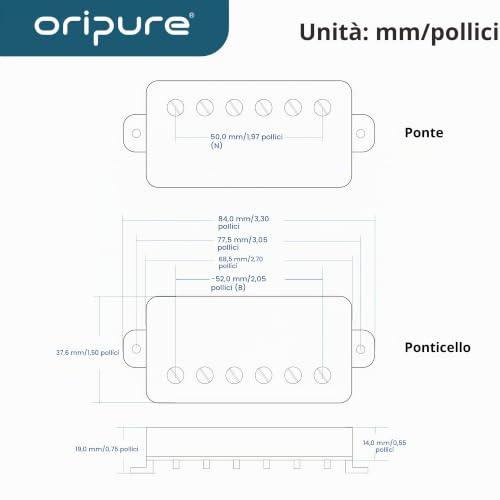 Detalle 2 de OriPure Alnico - 5 pickup humbucker sigillati per chitarra LP (manico 7–8K, ponte 15–16.6K) cromati
