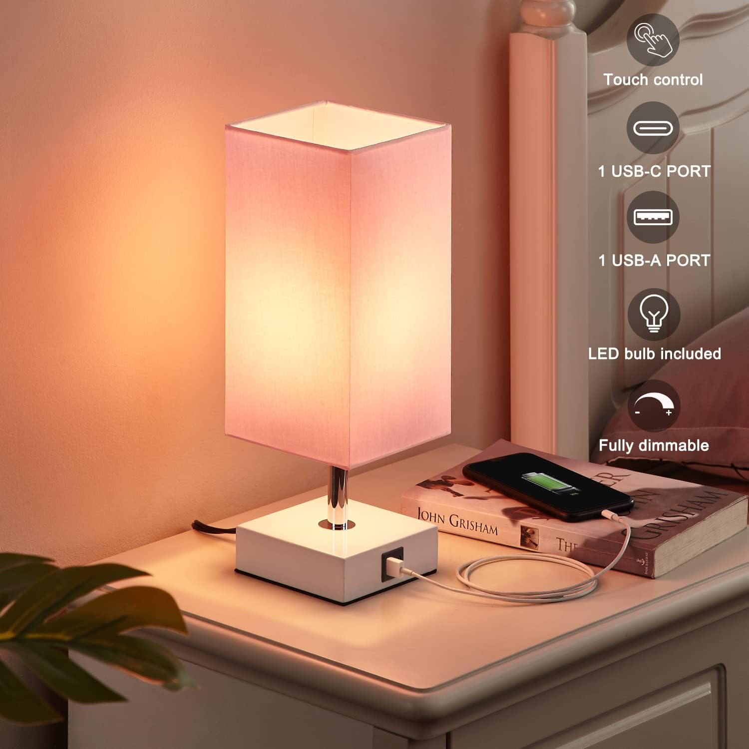 Detalle de Touch Table Lamp with USB-A and USB-C Ports
