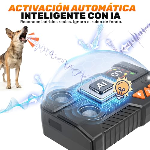 Detalle de Holercoco Antiladridos para Perros con AI Inteligente: Doble Emisor Ultrasonidos, 6 Niveles, IPX6 y 60 días de uso