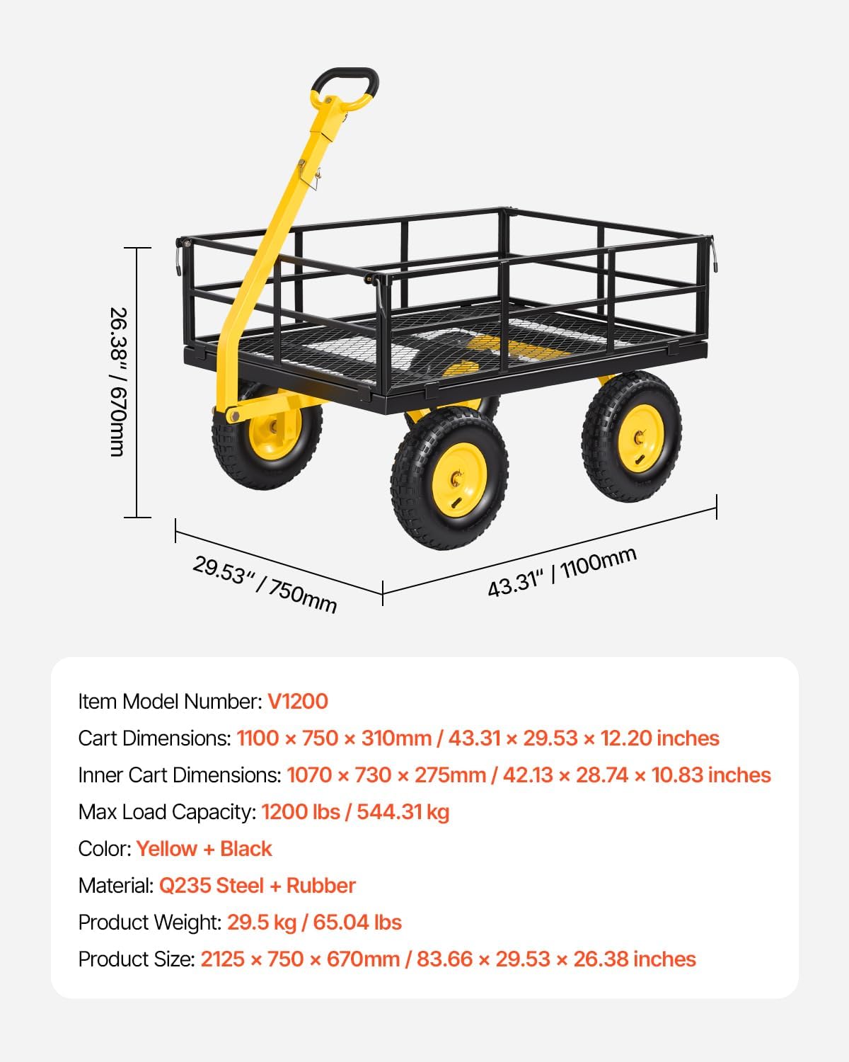 Thumbnail 6 de VEVOR Steel Garden Cart, 13-Inch Tires