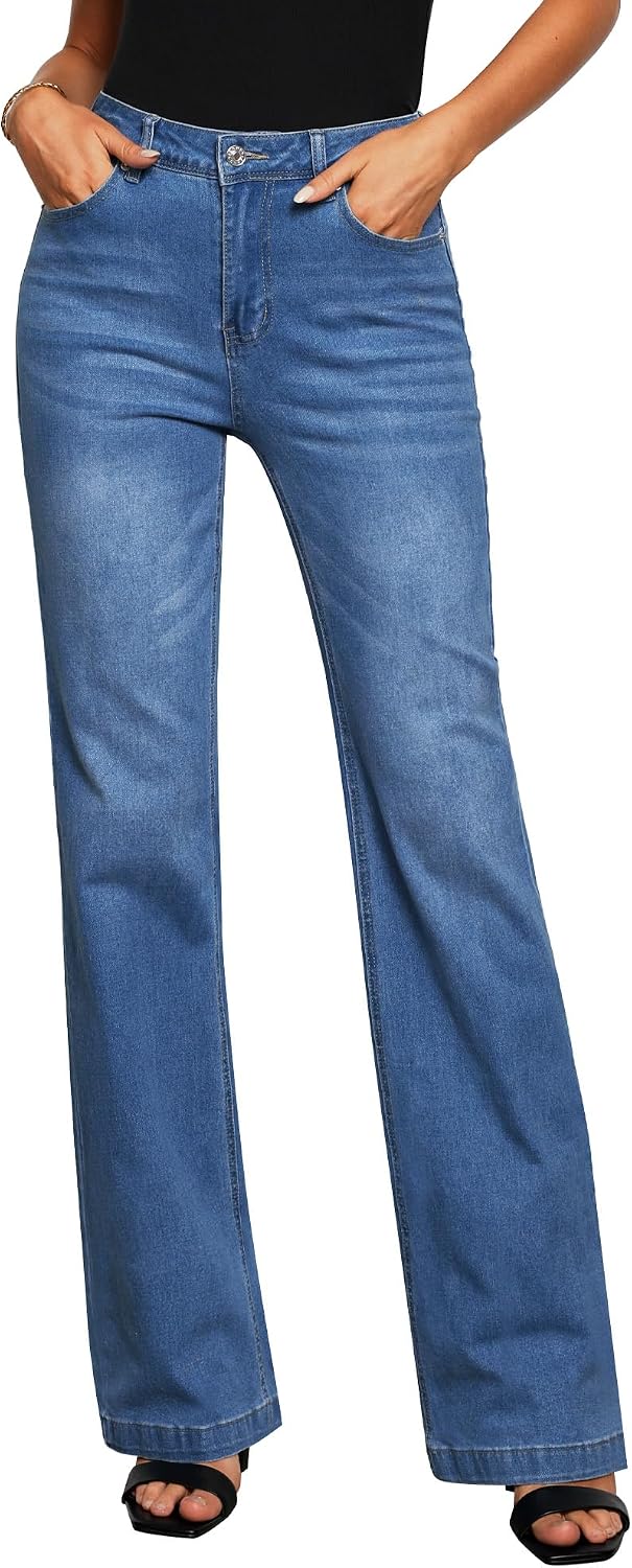 Detalle de GRAPENT Women's Wide-Leg Jeans in Stretch Denim