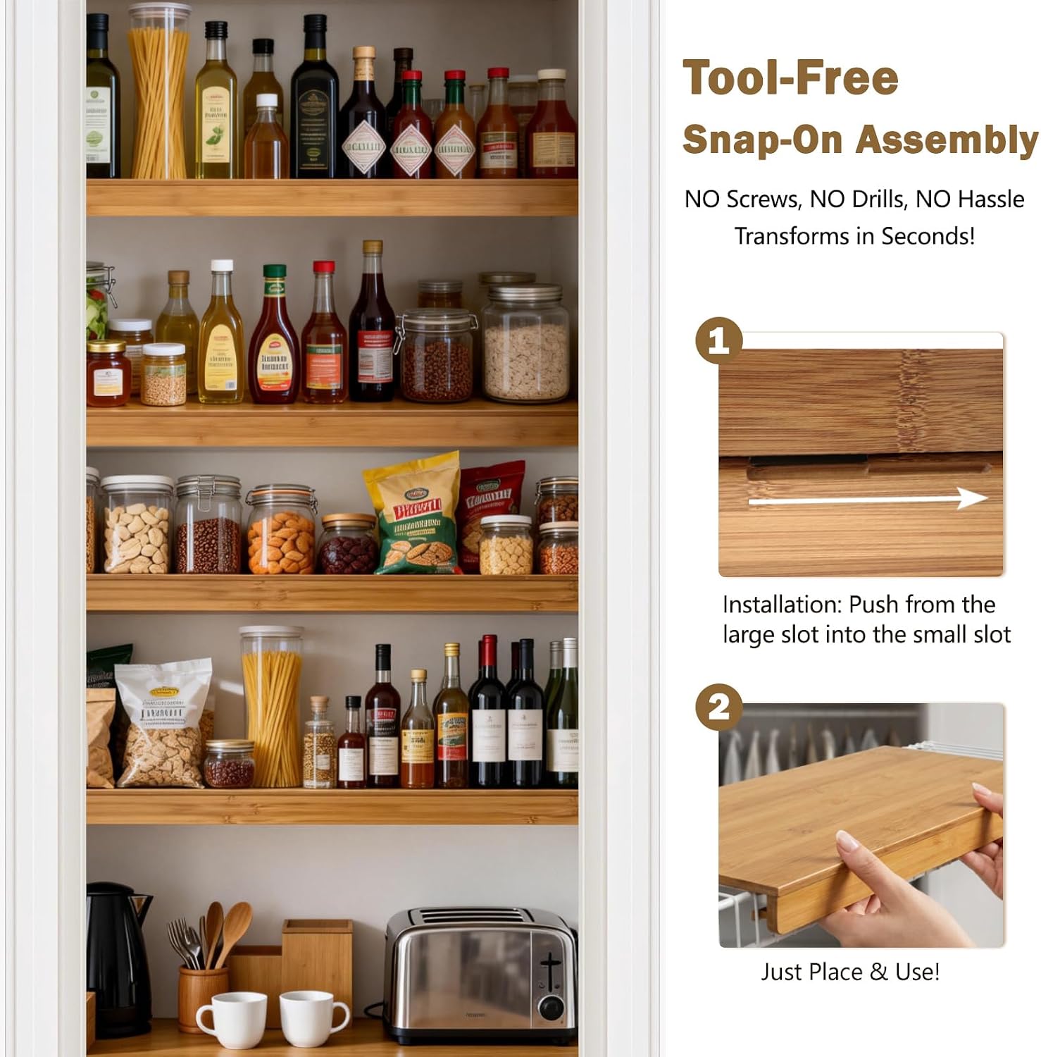Thumbnail 4 de Fobyni Solid Carbonized Bamboo Wire Shelf Covers for Wire Shelving (5pcs, 35" W x 12" D)