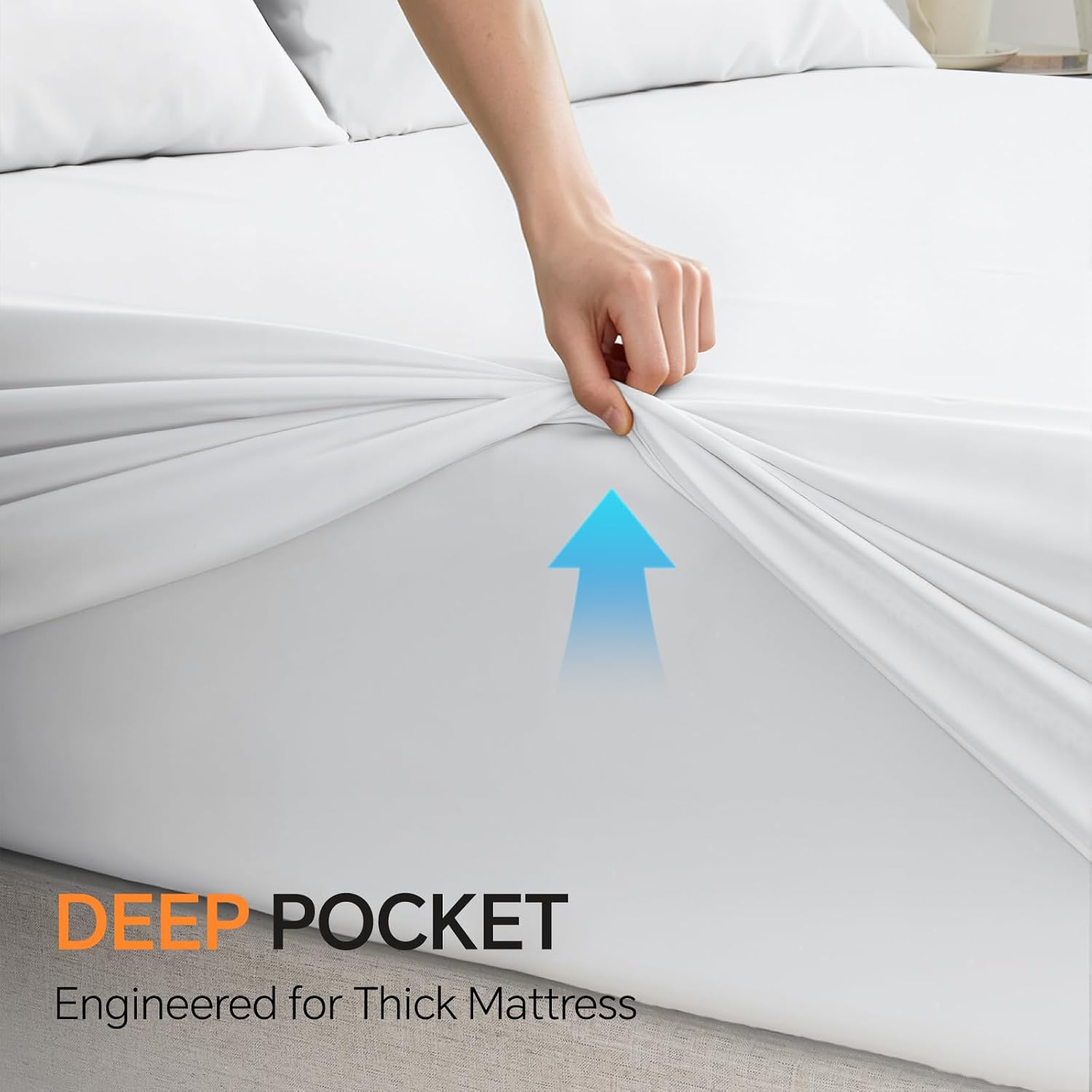 Detalle de BEDELITE King Fitted Sheet in White (150x200cm) with Extra Deep Pocket